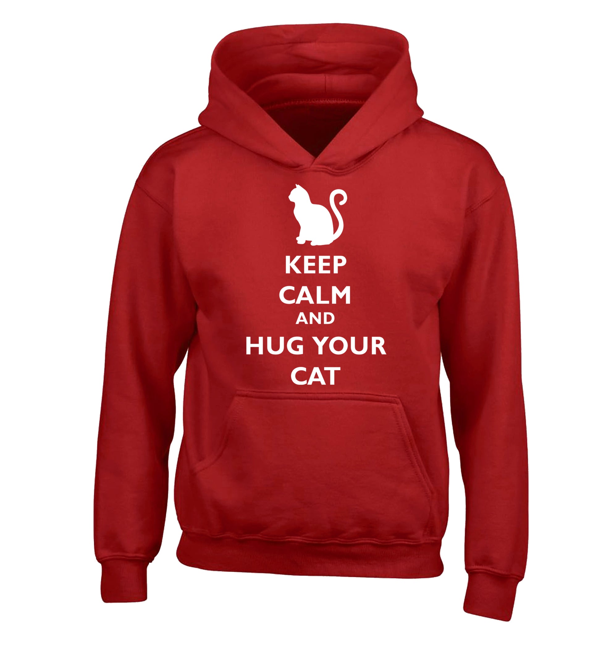 Keep calm and hug your cat children's red hoodie 12-13 Years