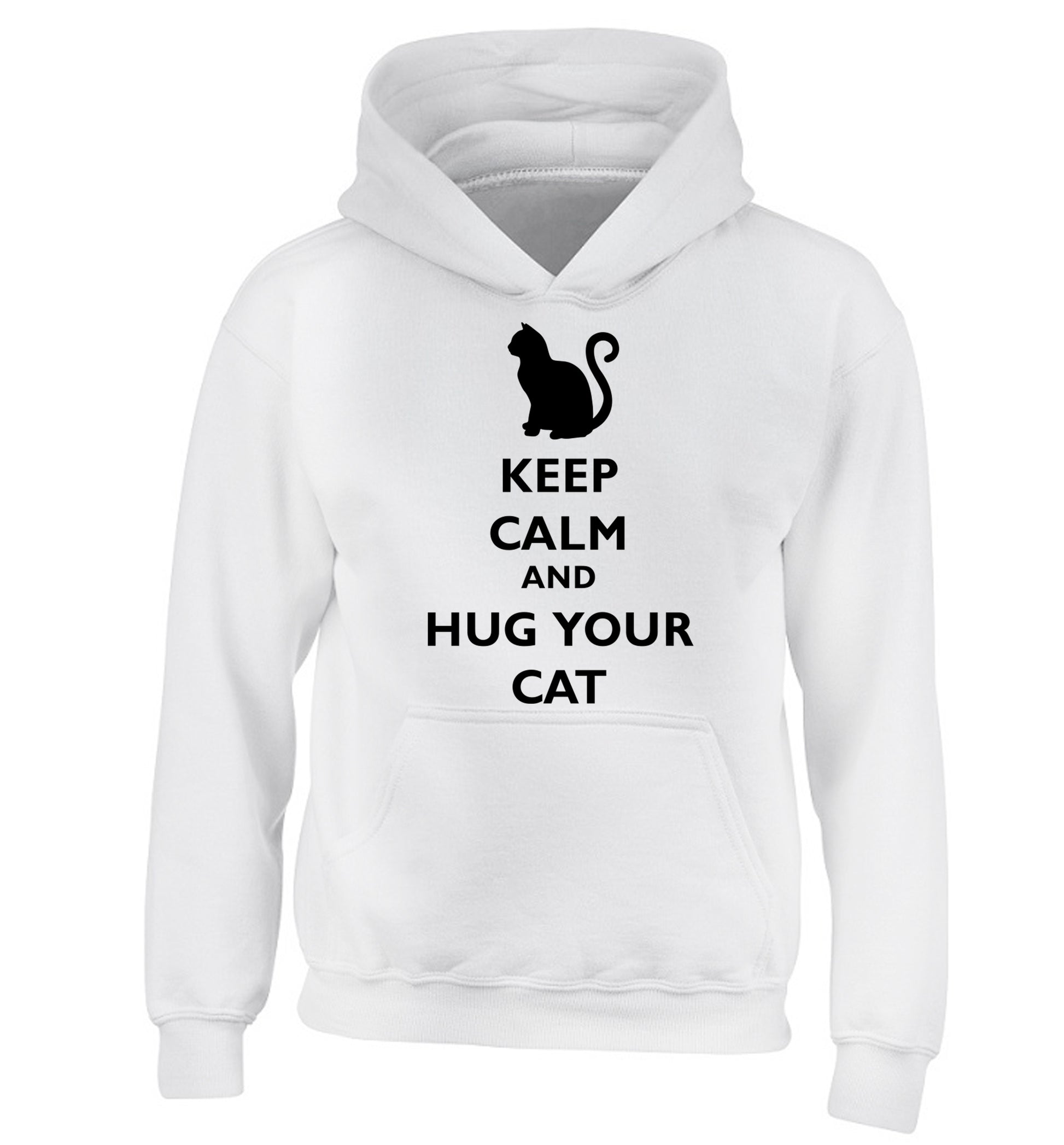 Keep calm and hug your cat children's white hoodie 12-13 Years