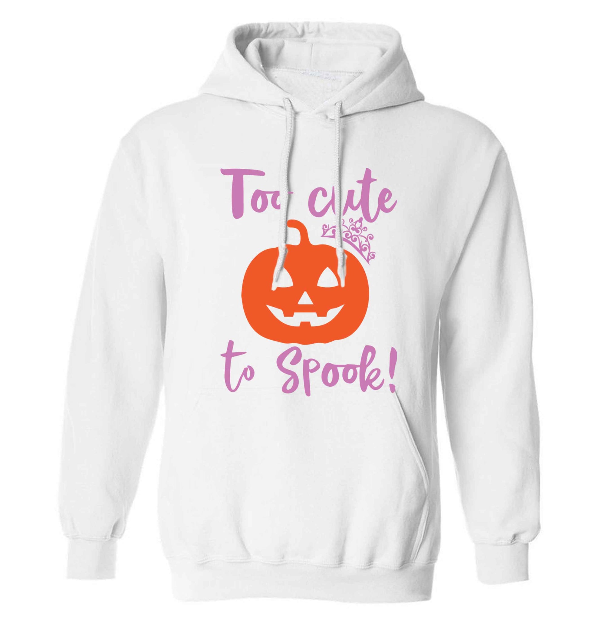 Too cute to spook! adults unisex white hoodie 2XL