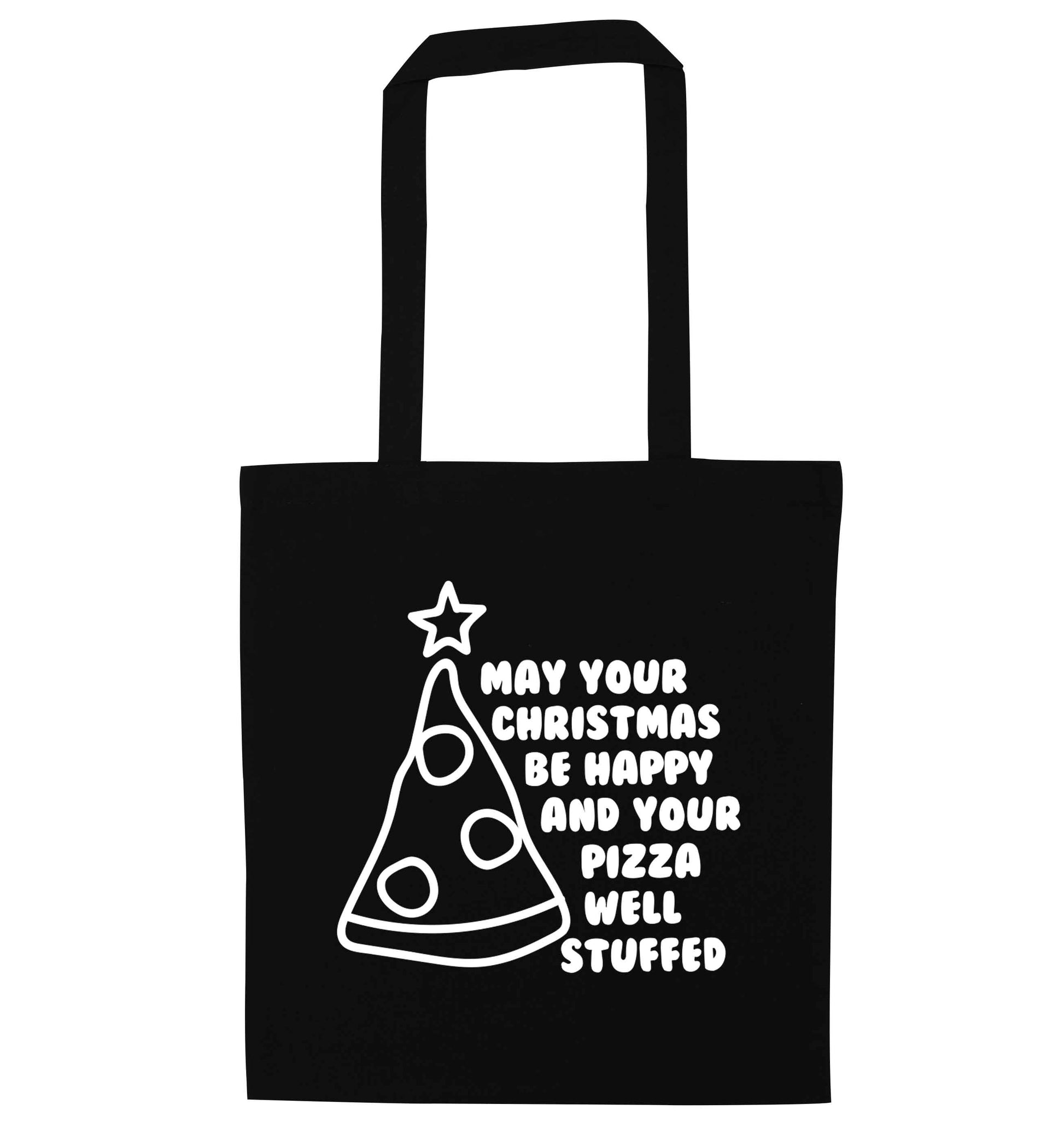 May your Christmas be happy and your pizza well stuffed black tote bag