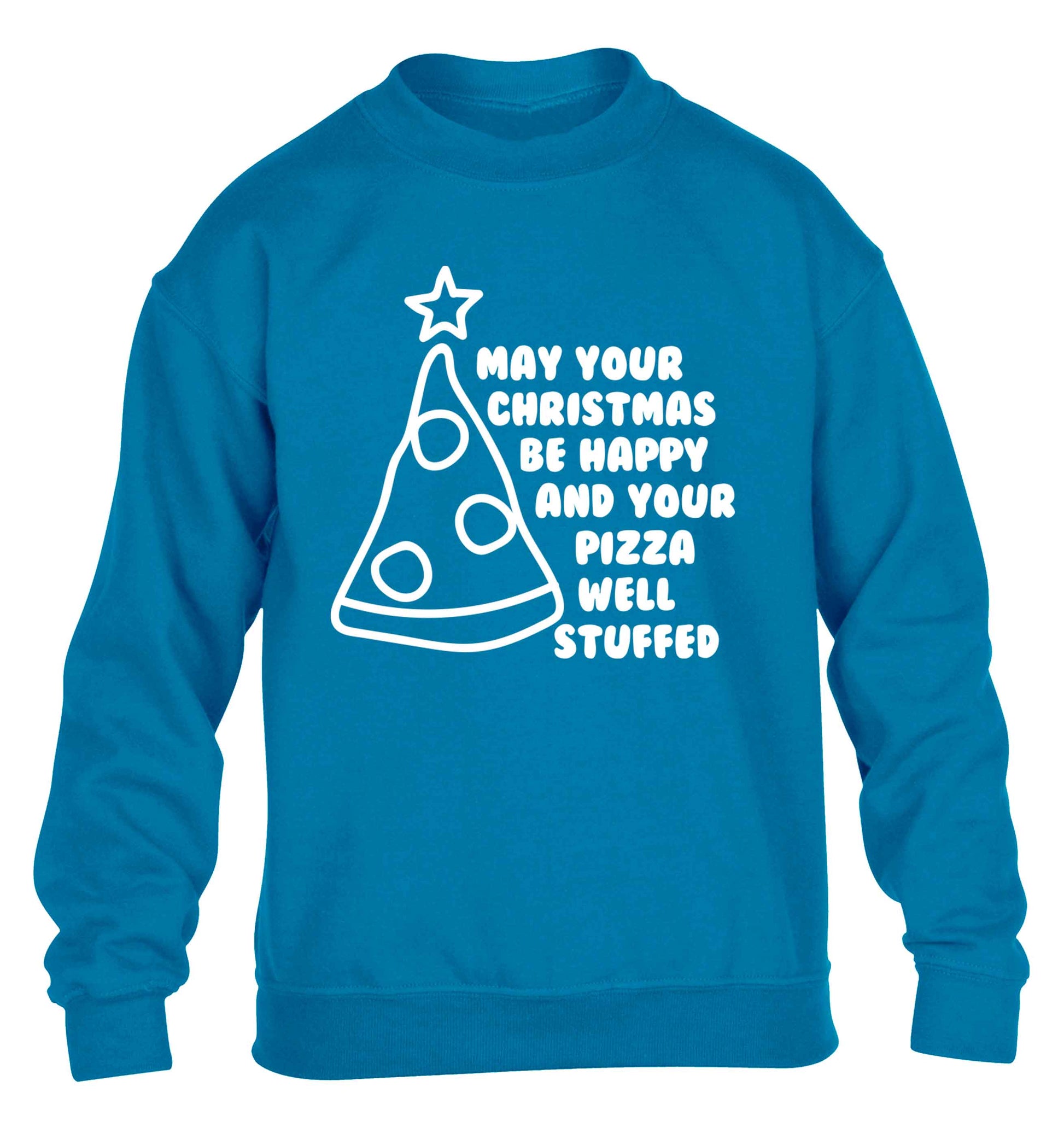 May your Christmas be happy and your pizza well stuffed children's blue sweater 12-13 Years