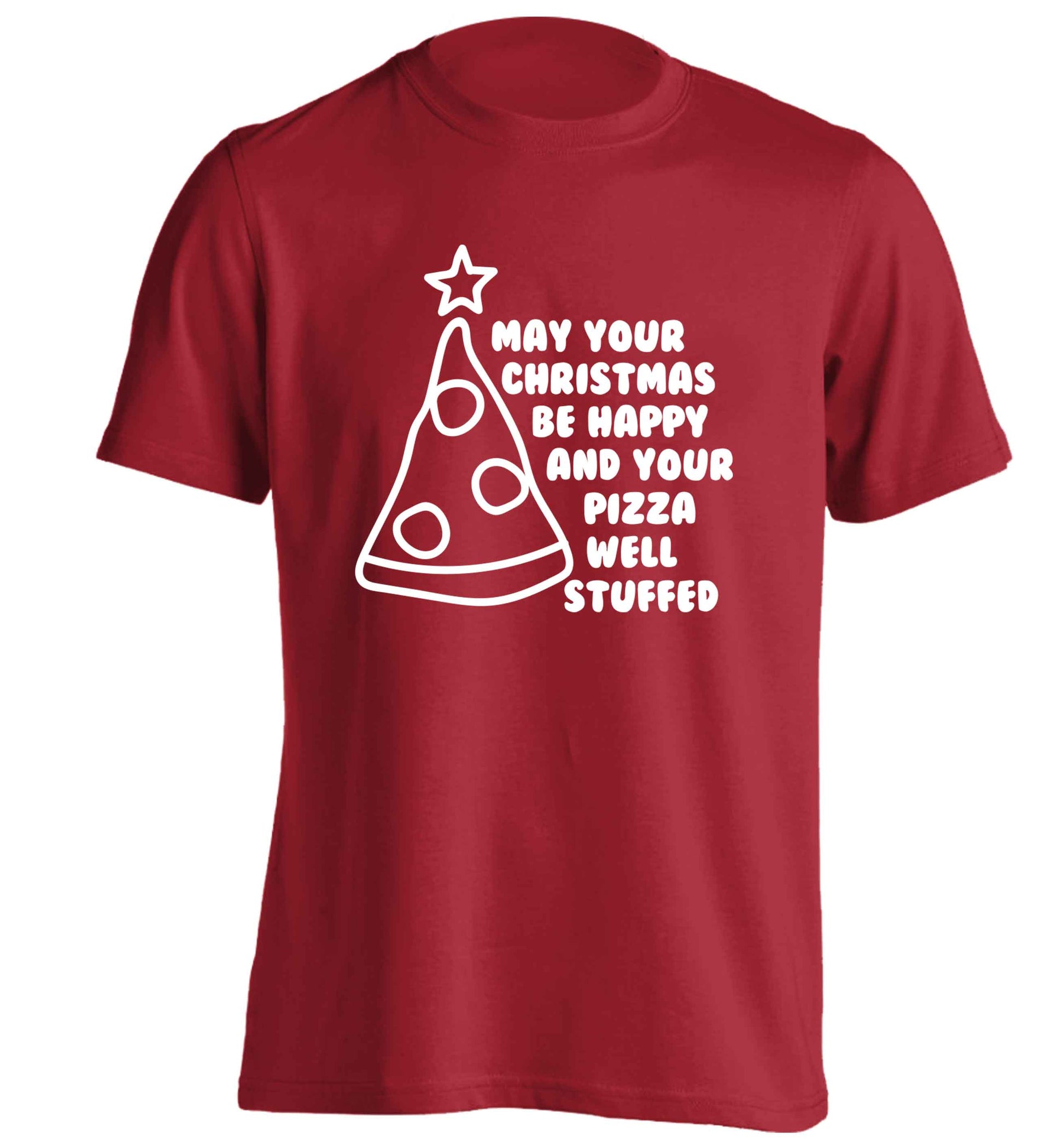 May your Christmas be happy and your pizza well stuffed adults unisex red Tshirt 2XL