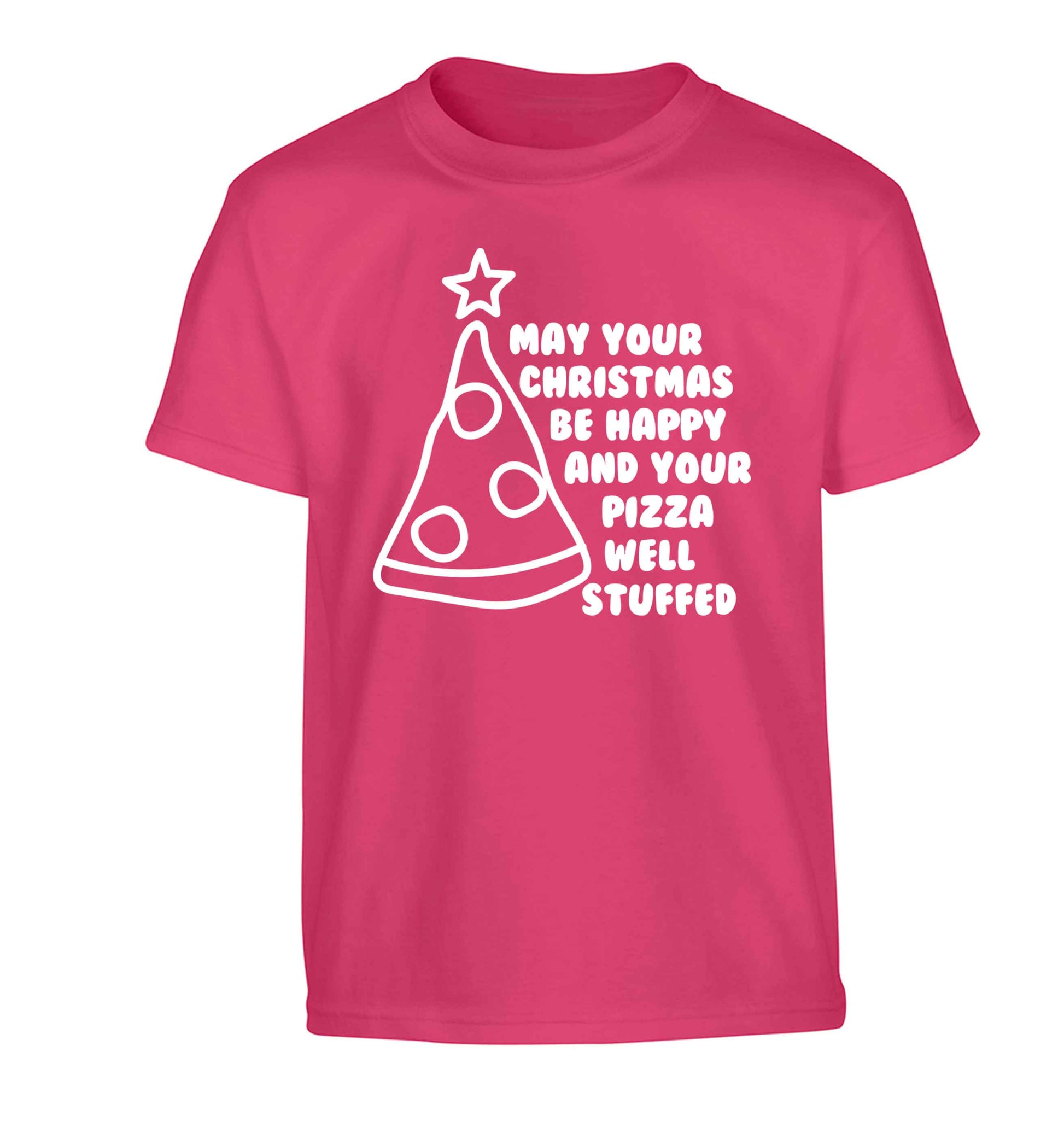 May your Christmas be happy and your pizza well stuffed Children's pink Tshirt 12-13 Years