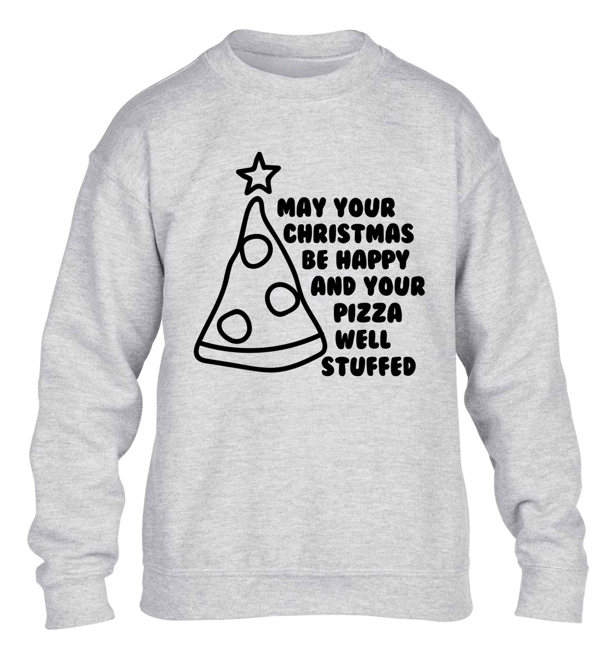 May your Christmas be happy and your pizza well stuffed children's grey sweater 12-13 Years