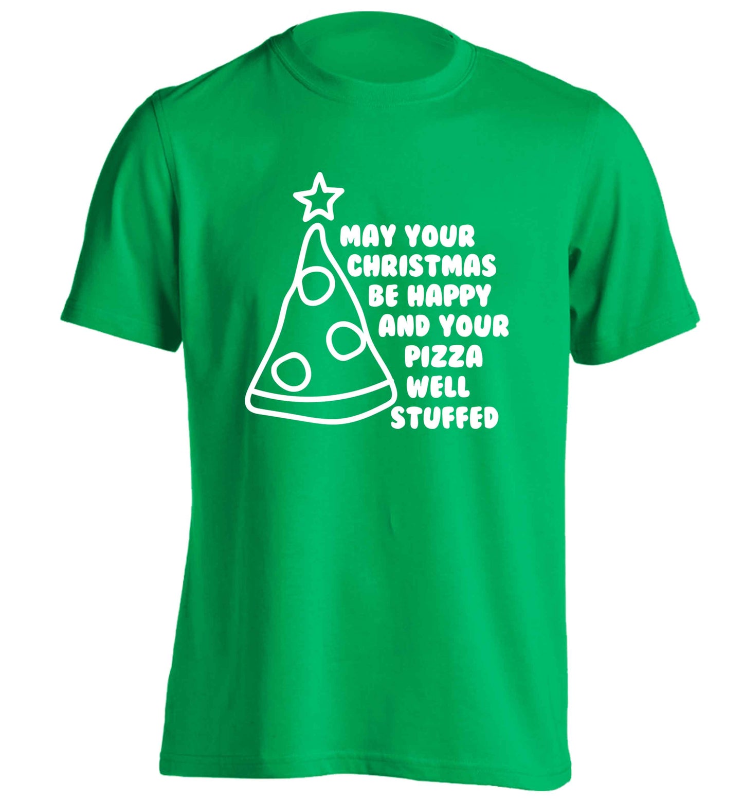 May your Christmas be happy and your pizza well stuffed adults unisex green Tshirt 2XL