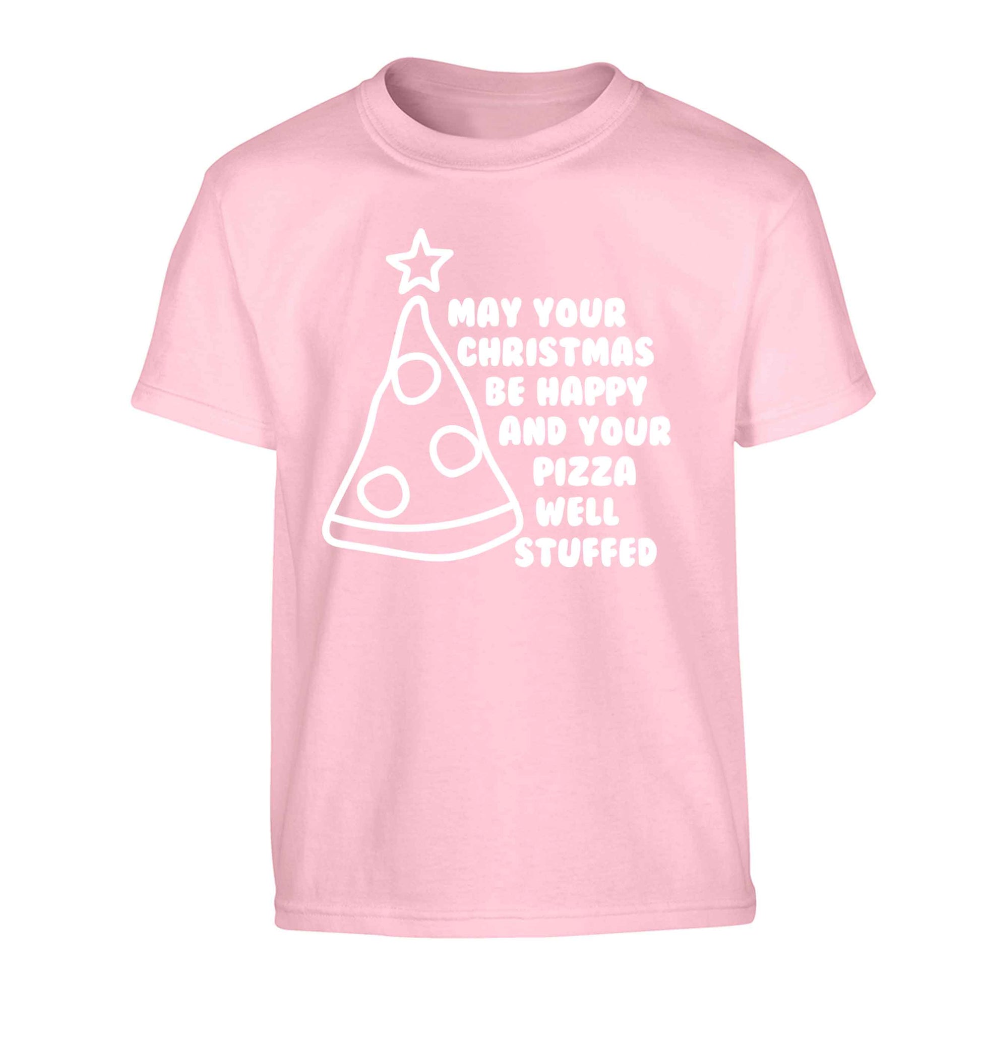 May your Christmas be happy and your pizza well stuffed Children's light pink Tshirt 12-13 Years