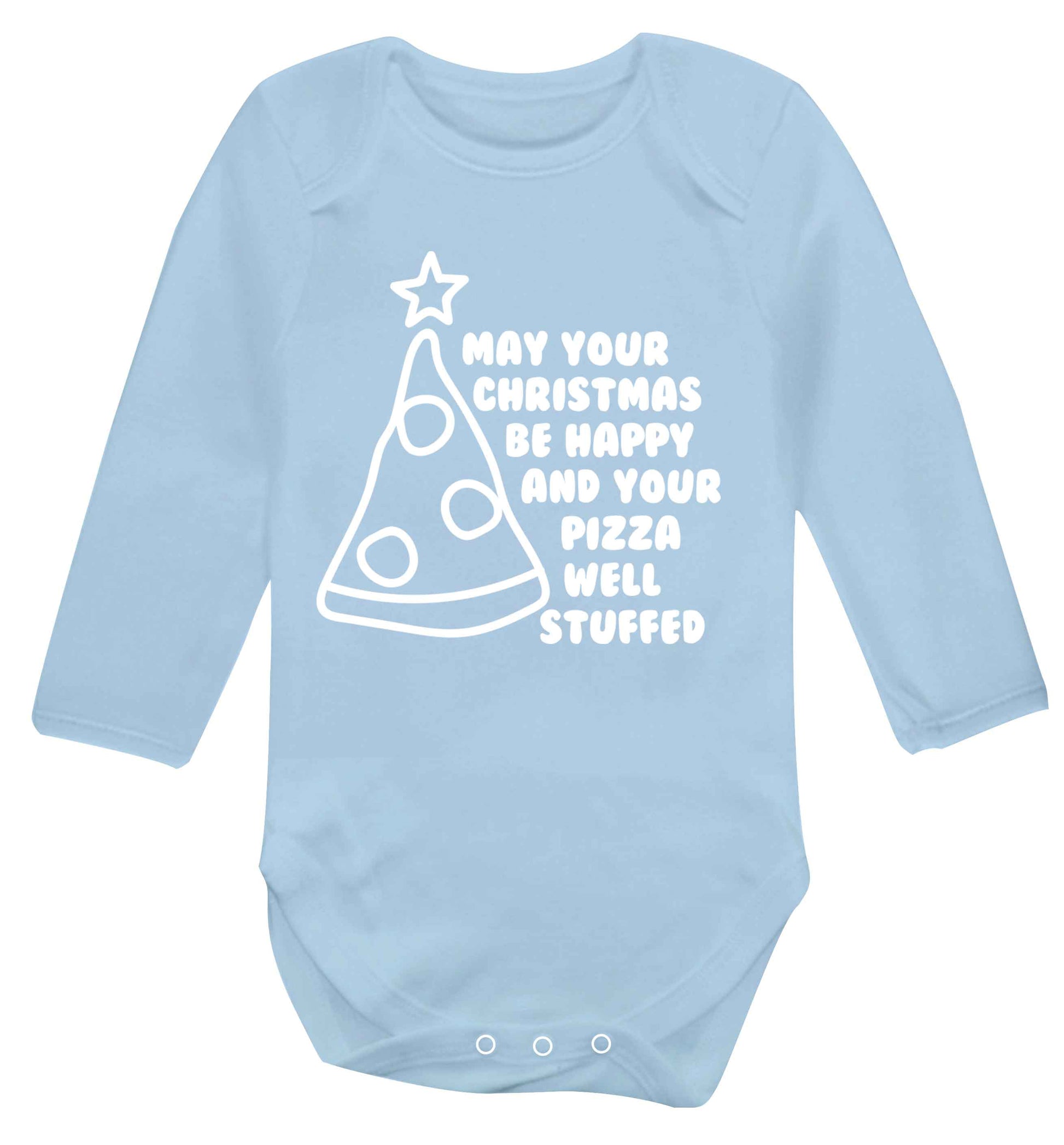 May your Christmas be happy and your pizza well stuffed Baby Vest long sleeved pale blue 6-12 months