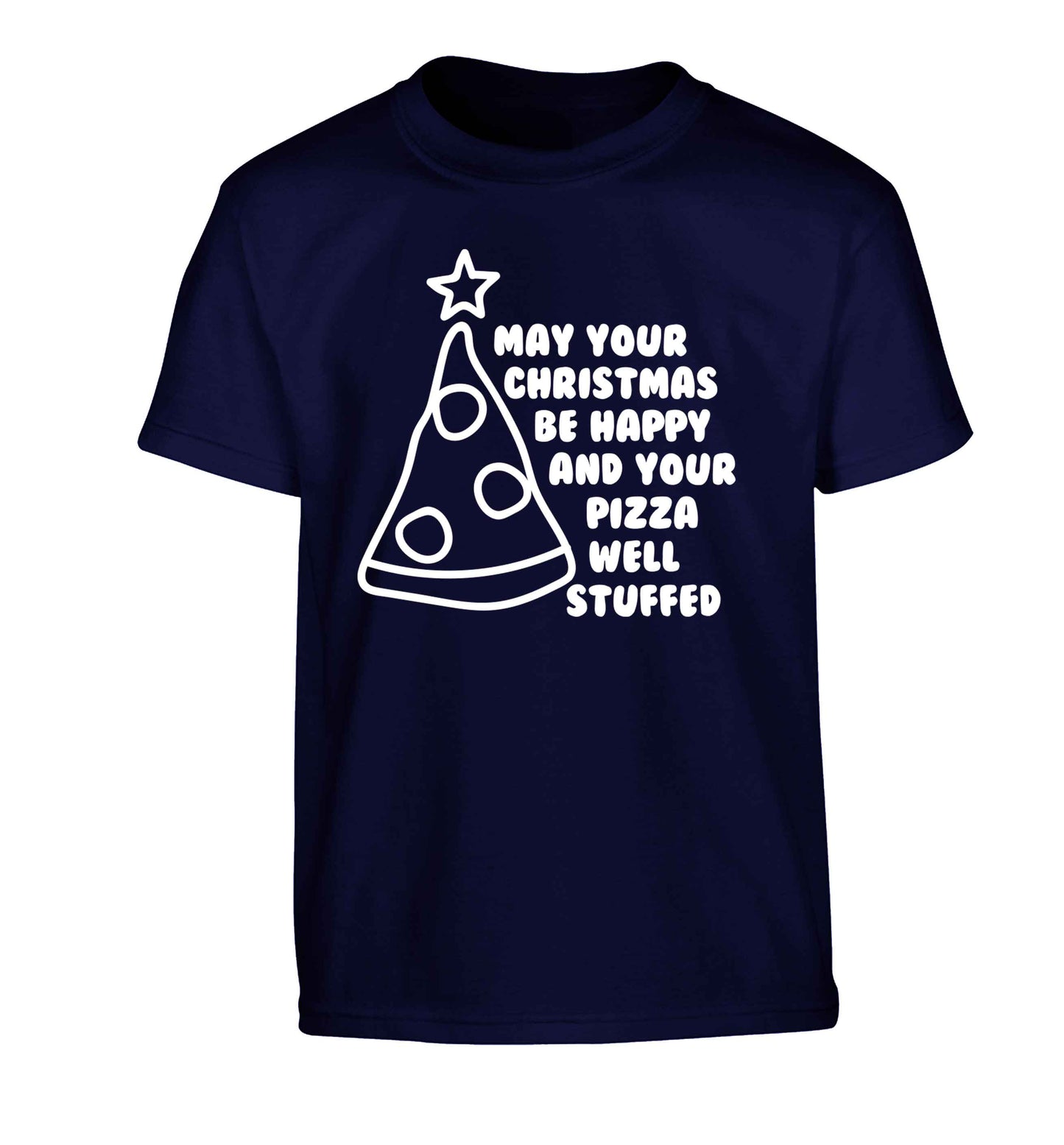 May your Christmas be happy and your pizza well stuffed Children's navy Tshirt 12-13 Years