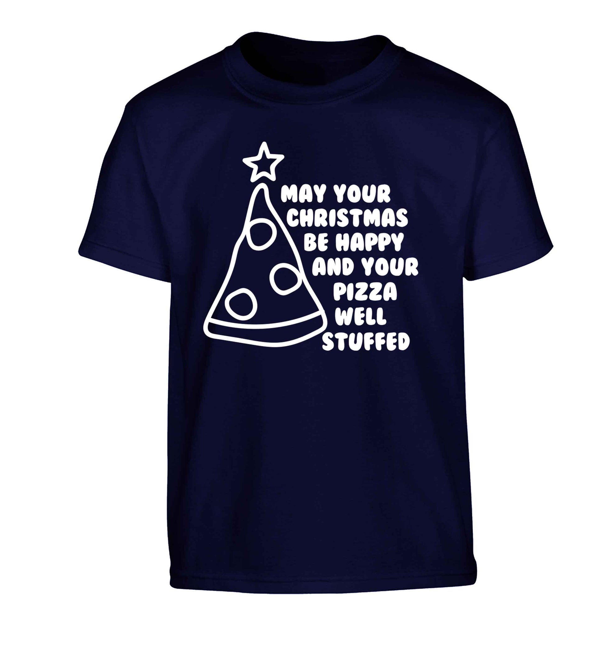 May your Christmas be happy and your pizza well stuffed Children's navy Tshirt 12-13 Years