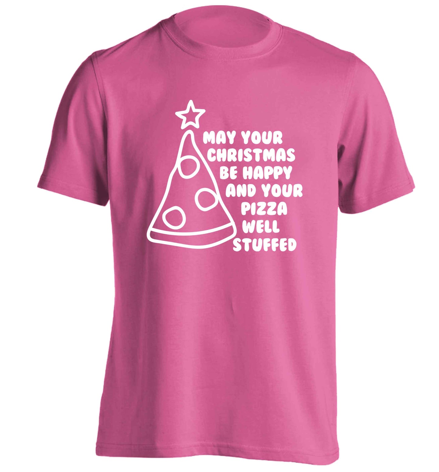 May your Christmas be happy and your pizza well stuffed adults unisex pink Tshirt 2XL