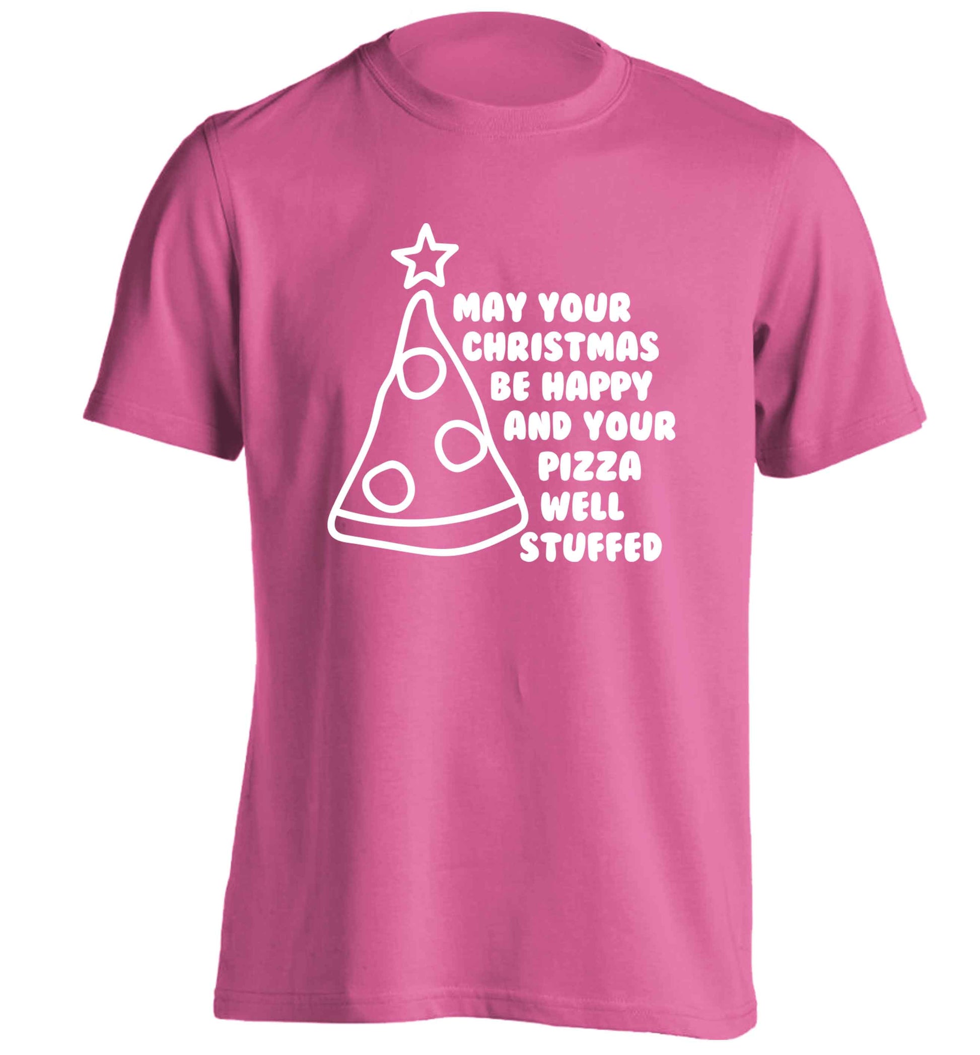 May your Christmas be happy and your pizza well stuffed adults unisex pink Tshirt 2XL