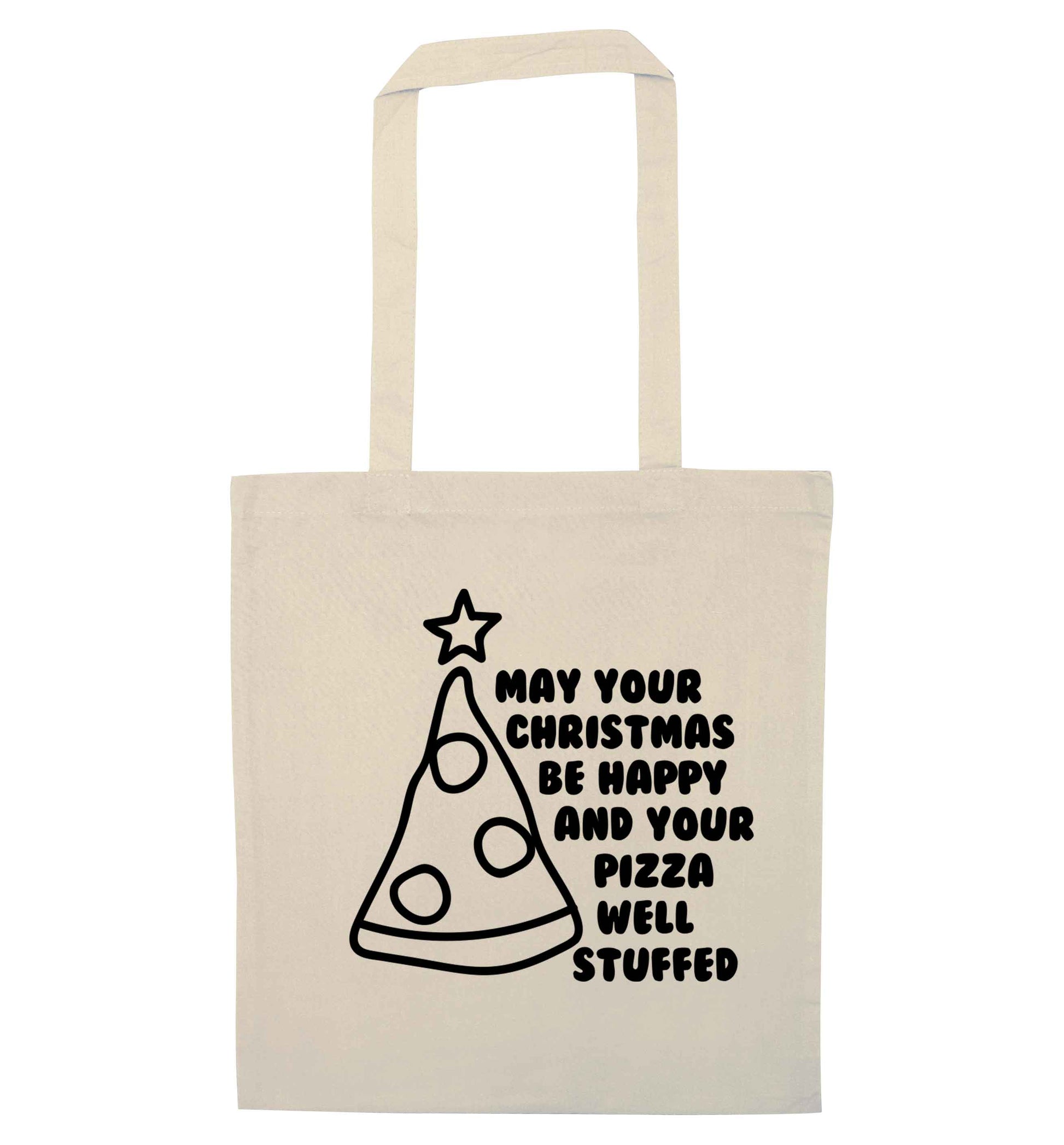 May your Christmas be happy and your pizza well stuffed natural tote bag
