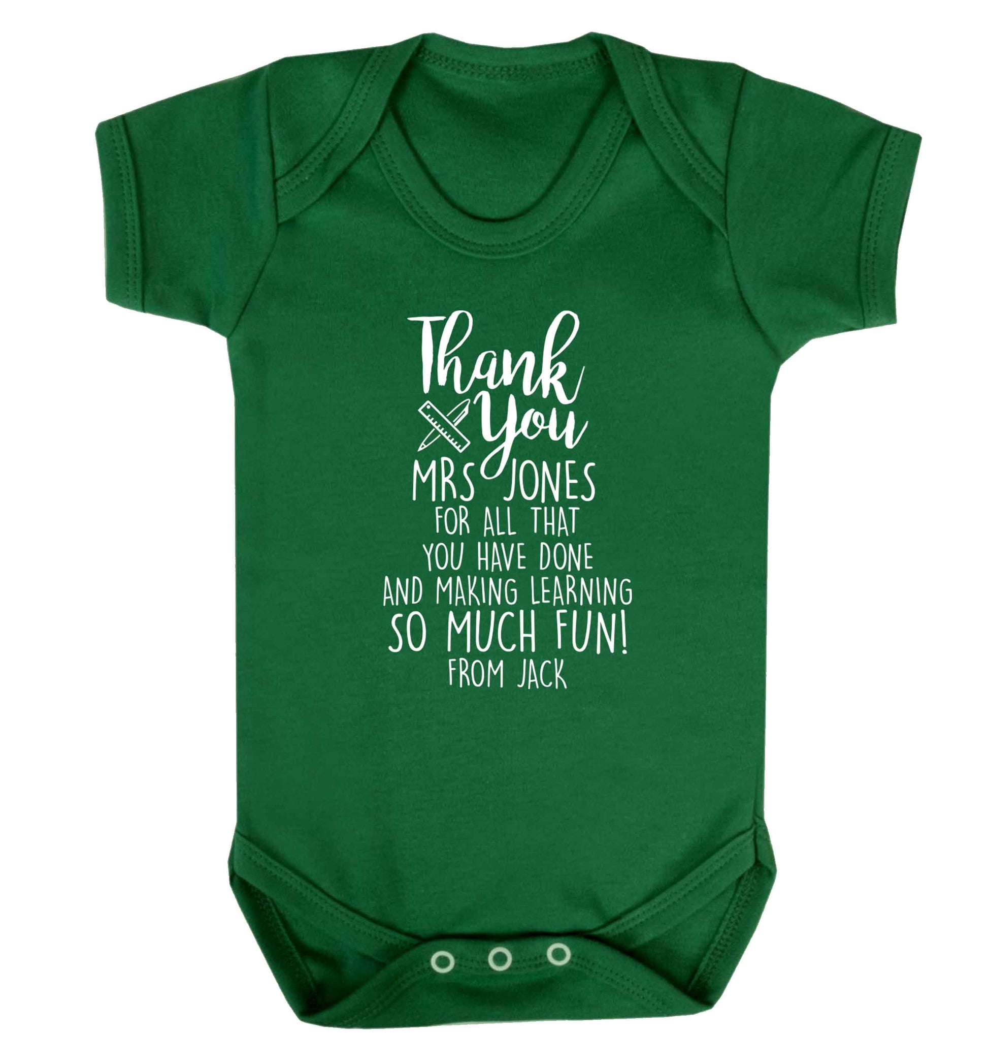 Personalised thank you Mrs for all that you've done and making learning so much fun! Baby Vest green 18-24 months