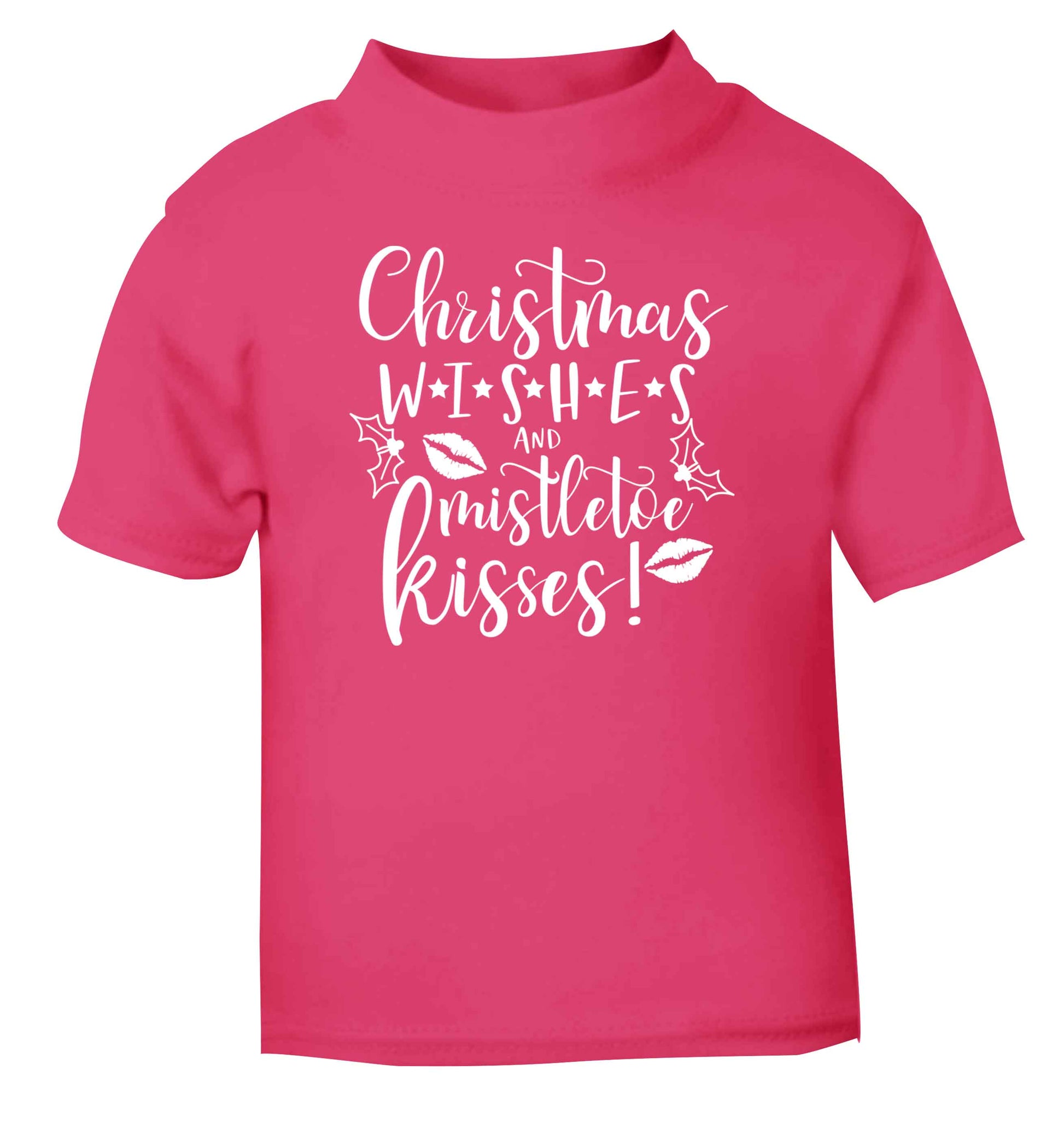 Christmas wishes and mistletoe kisses pink Baby Toddler Tshirt 2 Years