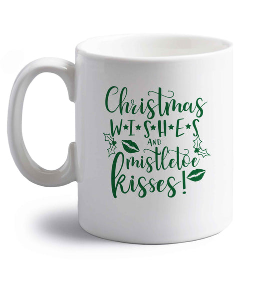 Christmas wishes and mistletoe kisses right handed white ceramic mug 