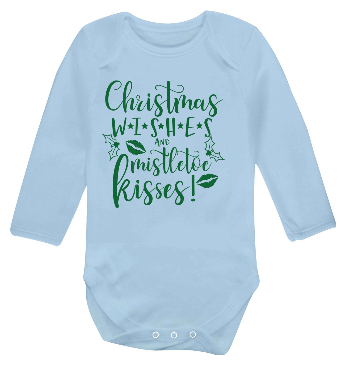 Christmas wishes and mistletoe kisses Baby Vest long sleeved pale blue 6-12 months
