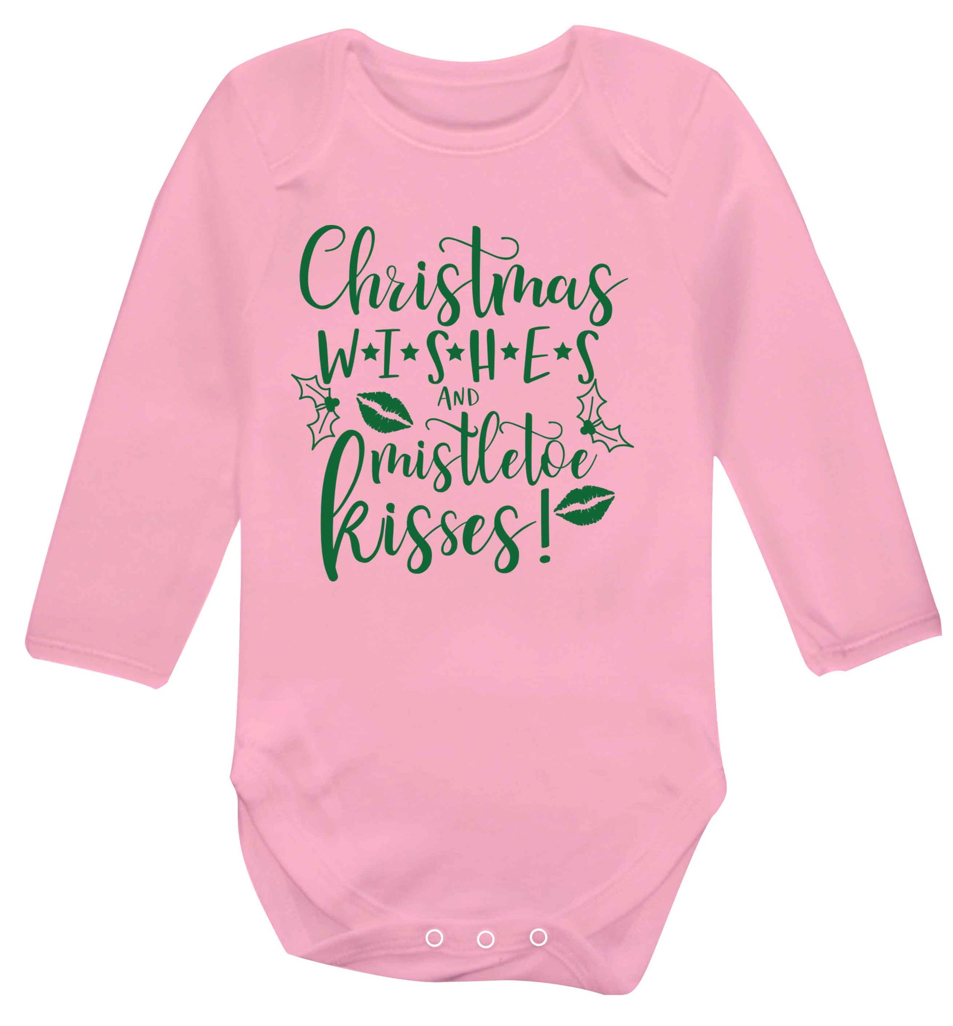 Christmas wishes and mistletoe kisses Baby Vest long sleeved pale pink 6-12 months