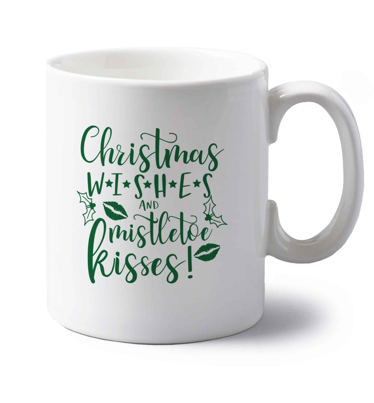 Christmas wishes and mistletoe kisses left handed white ceramic mug 