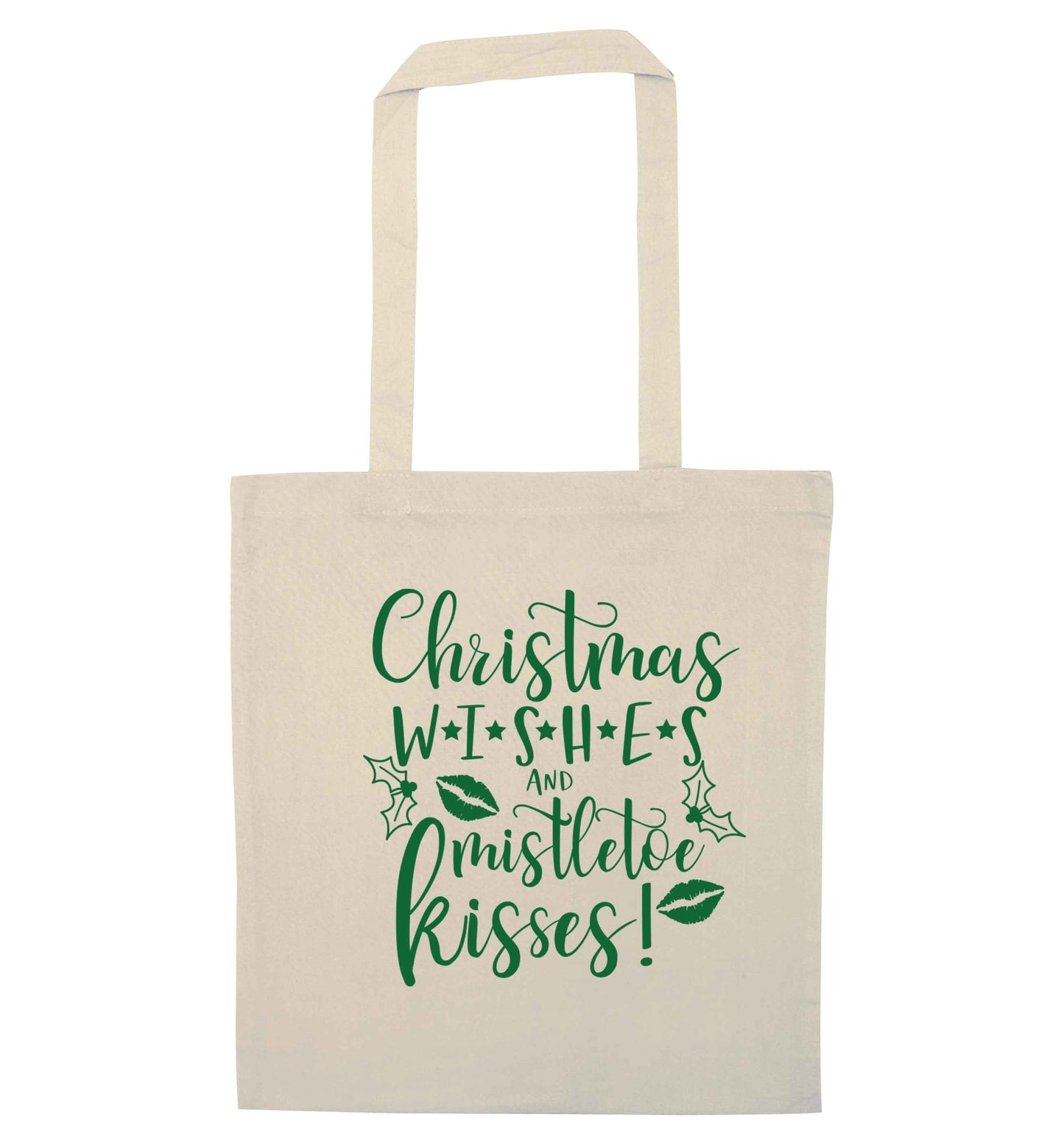 Christmas wishes and mistletoe kisses natural tote bag