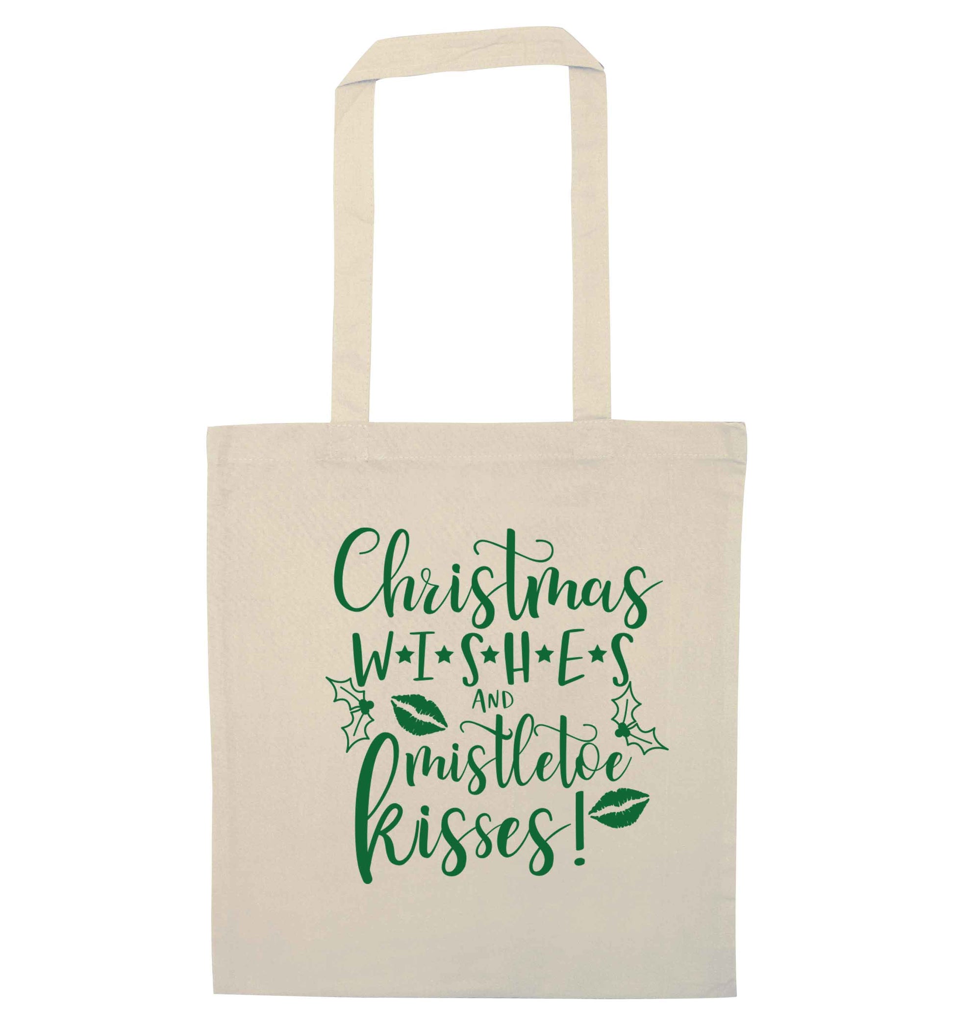 Christmas wishes and mistletoe kisses natural tote bag