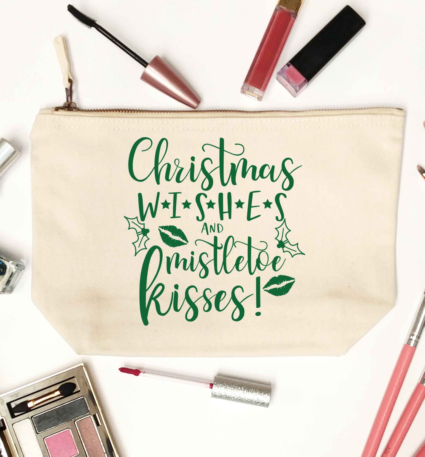 Christmas wishes and mistletoe kisses natural makeup bag