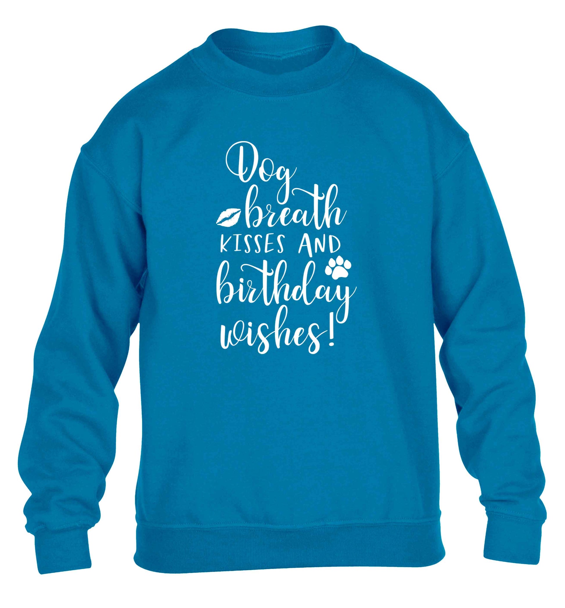 Dog breath kisses and christmas wishes children's blue sweater 12-13 Years