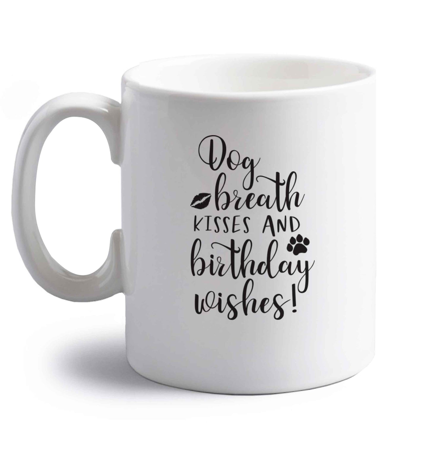 Dog breath kisses and christmas wishes right handed white ceramic mug 