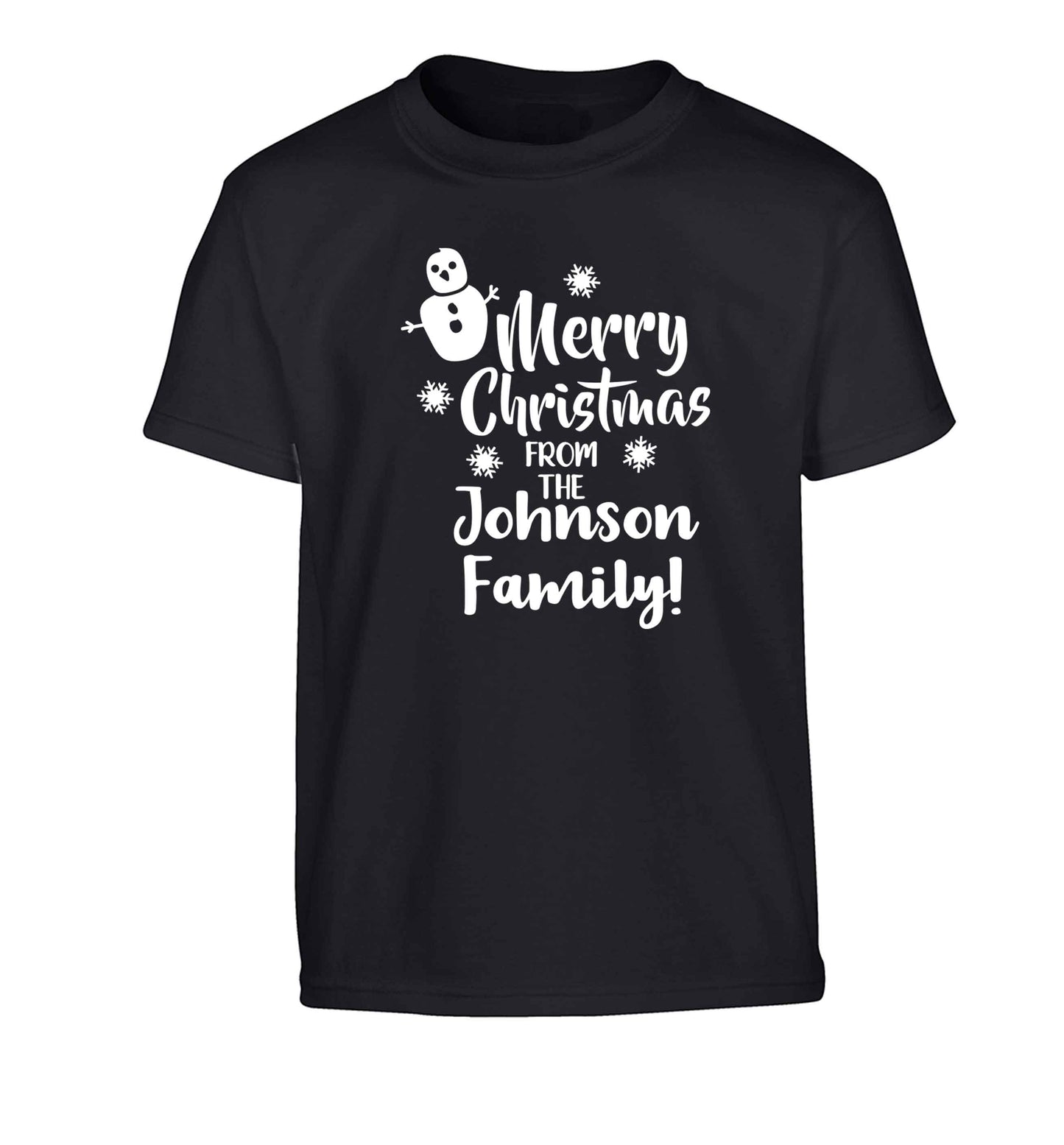 Personalised Merry Christmas from the family Children's black Tshirt 12-13 Years
