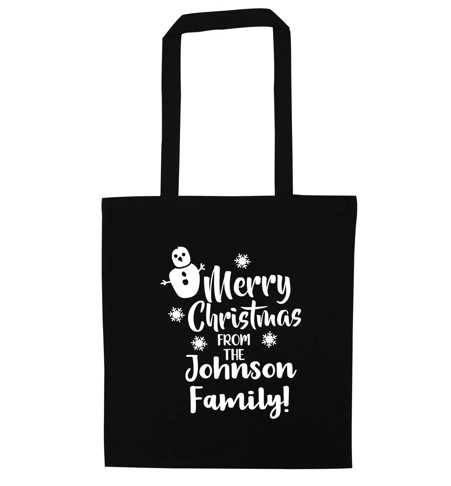 Personalised Merry Christmas from the family black tote bag