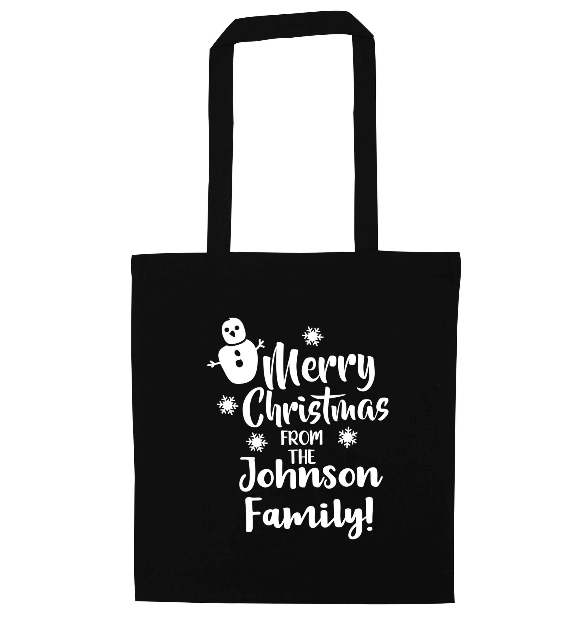 Personalised Merry Christmas from the family black tote bag
