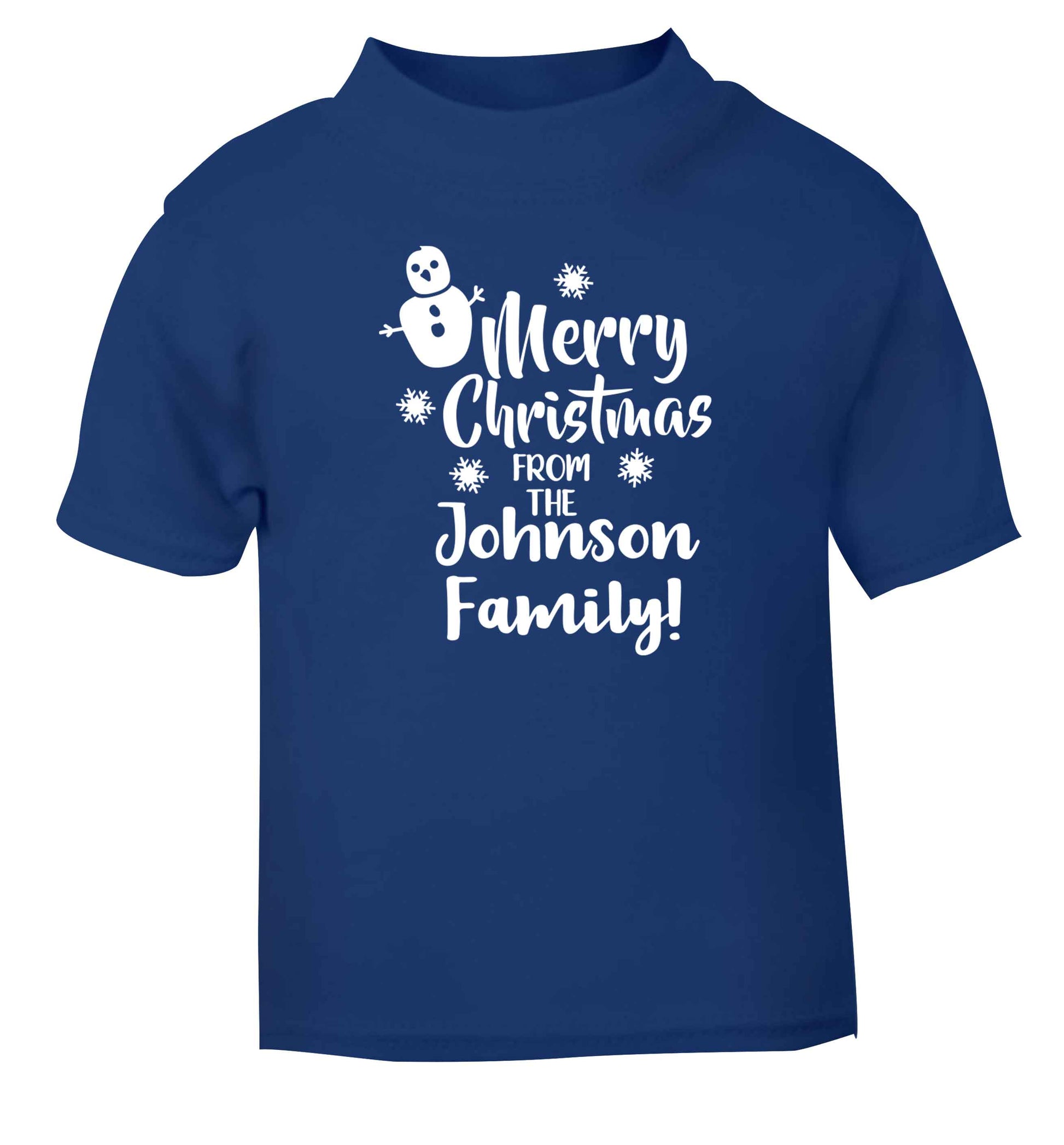 Personalised Merry Christmas from the family blue Baby Toddler Tshirt 2 Years