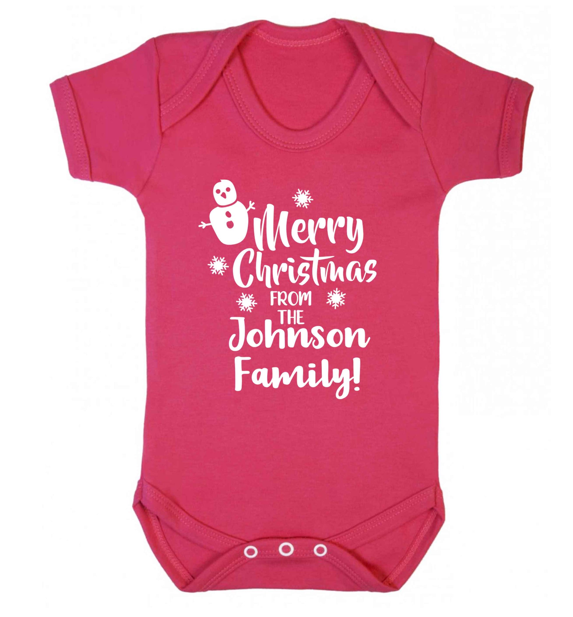 Personalised Merry Christmas from the family Baby Vest dark pink 18-24 months