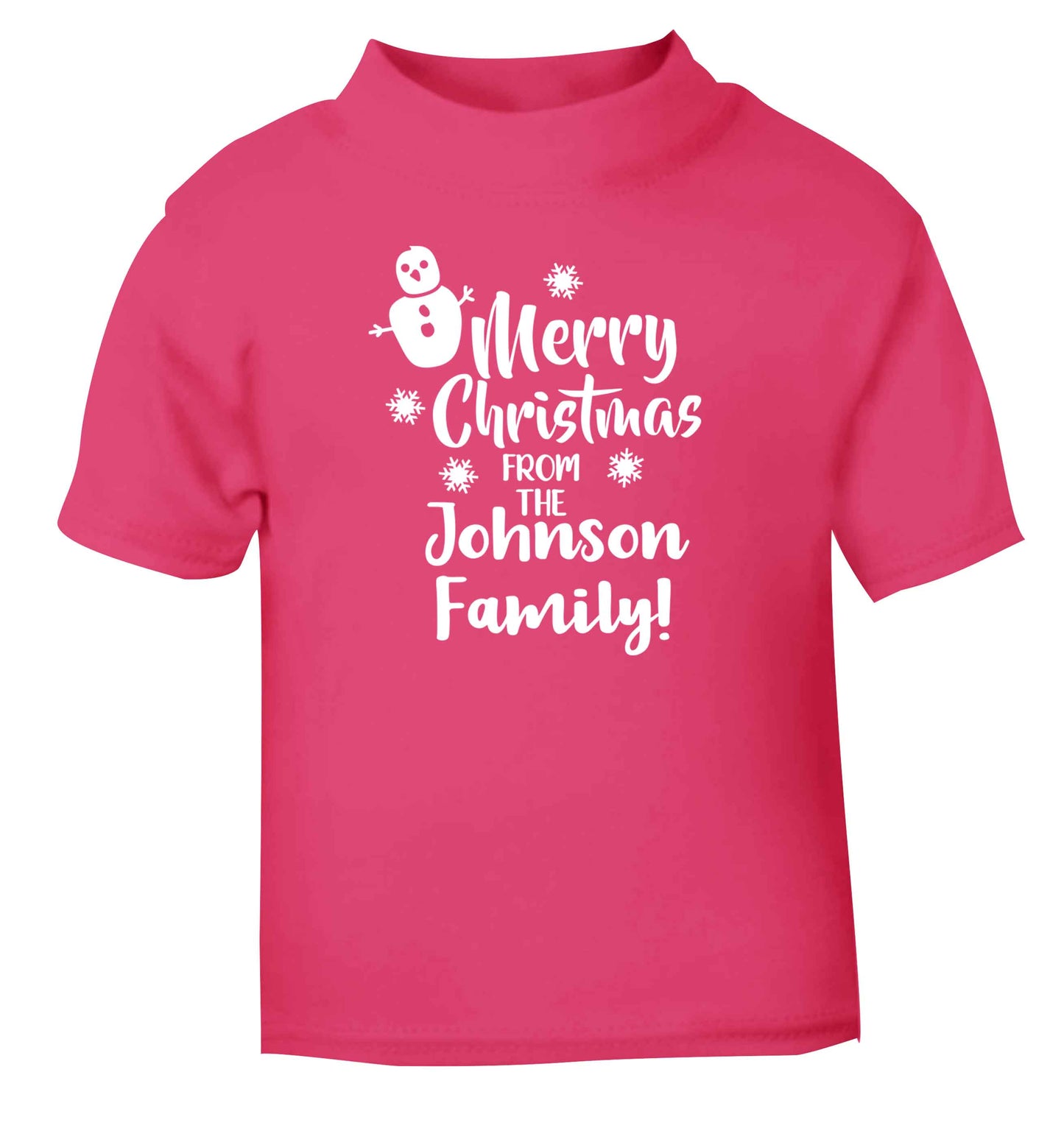 Personalised Merry Christmas from the family pink Baby Toddler Tshirt 2 Years