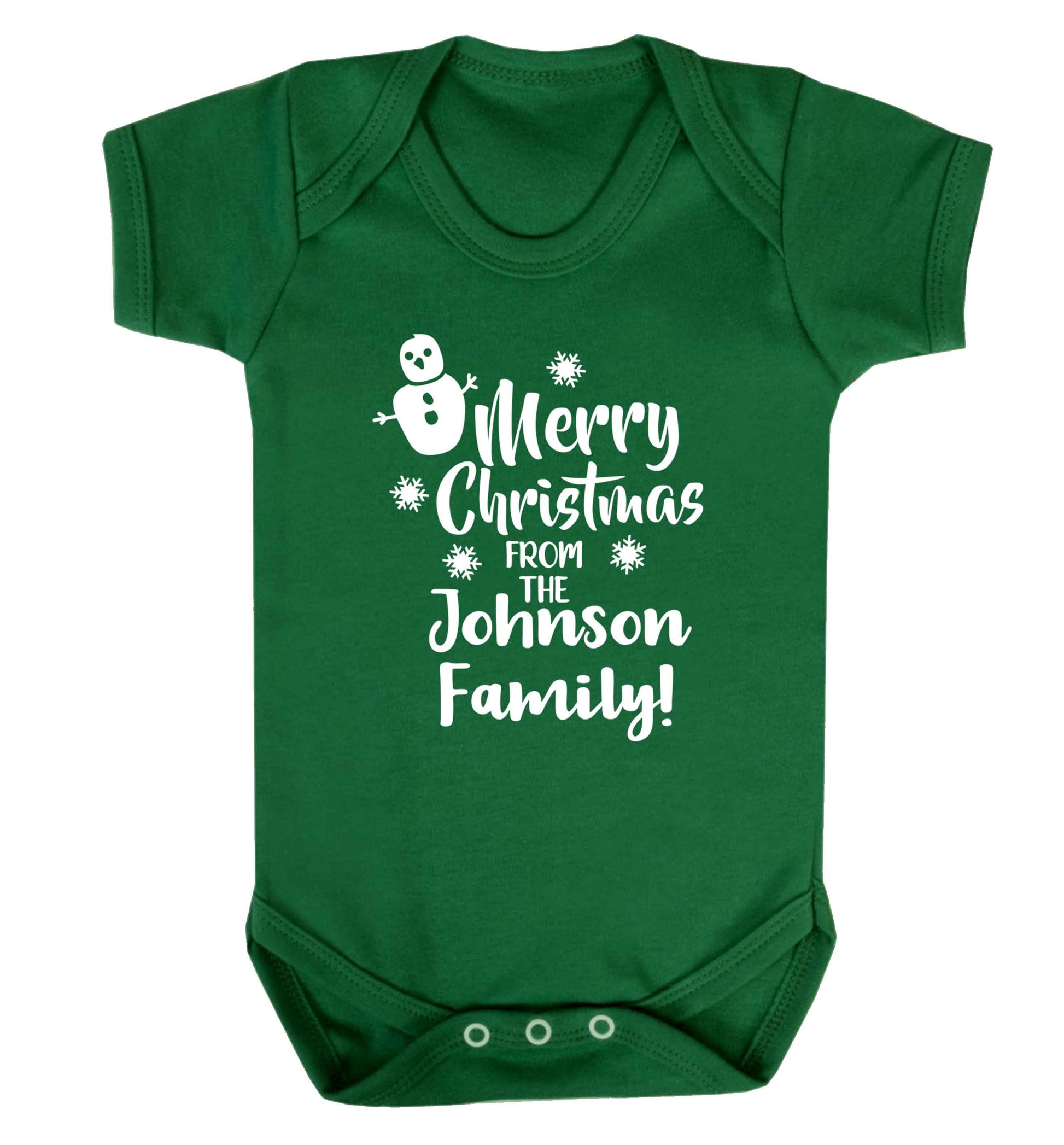 Personalised Merry Christmas from the family Baby Vest green 18-24 months