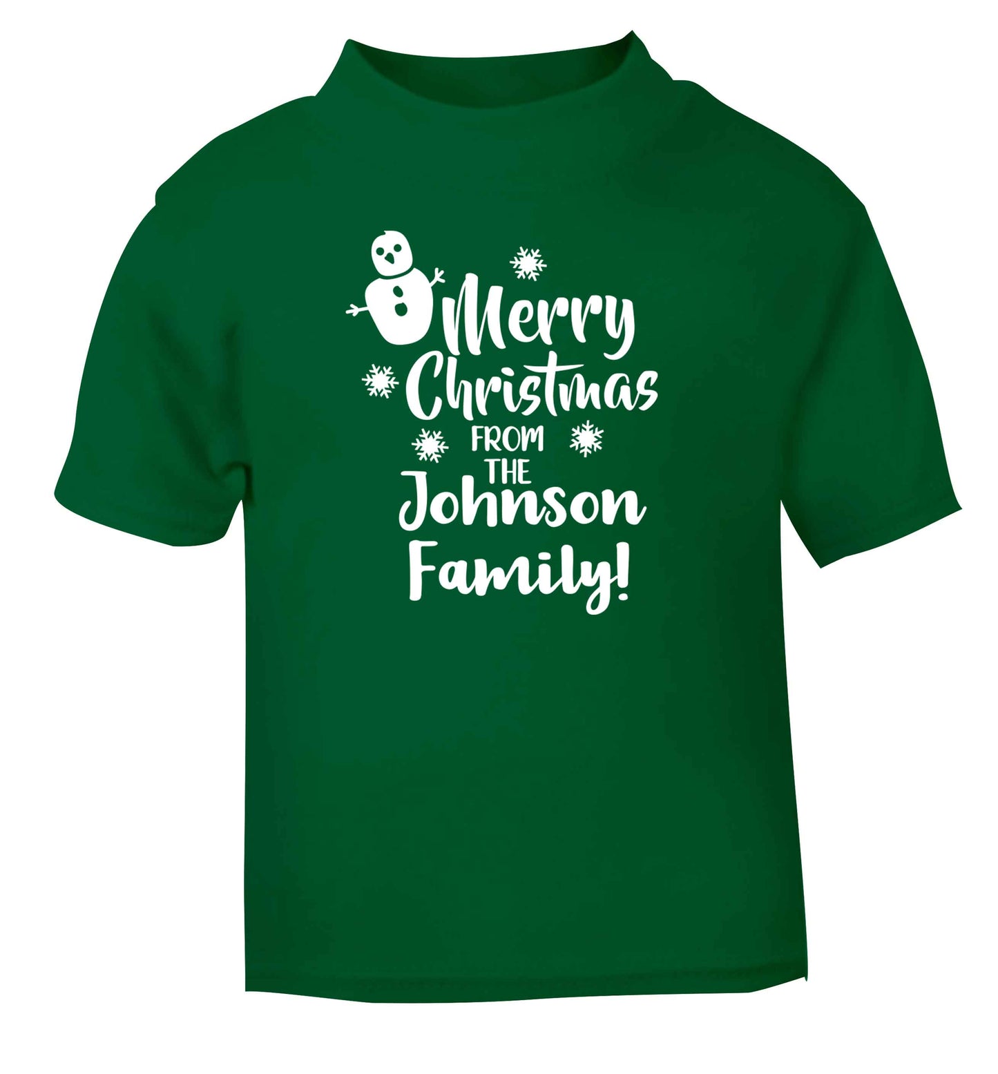 Personalised Merry Christmas from the family green Baby Toddler Tshirt 2 Years