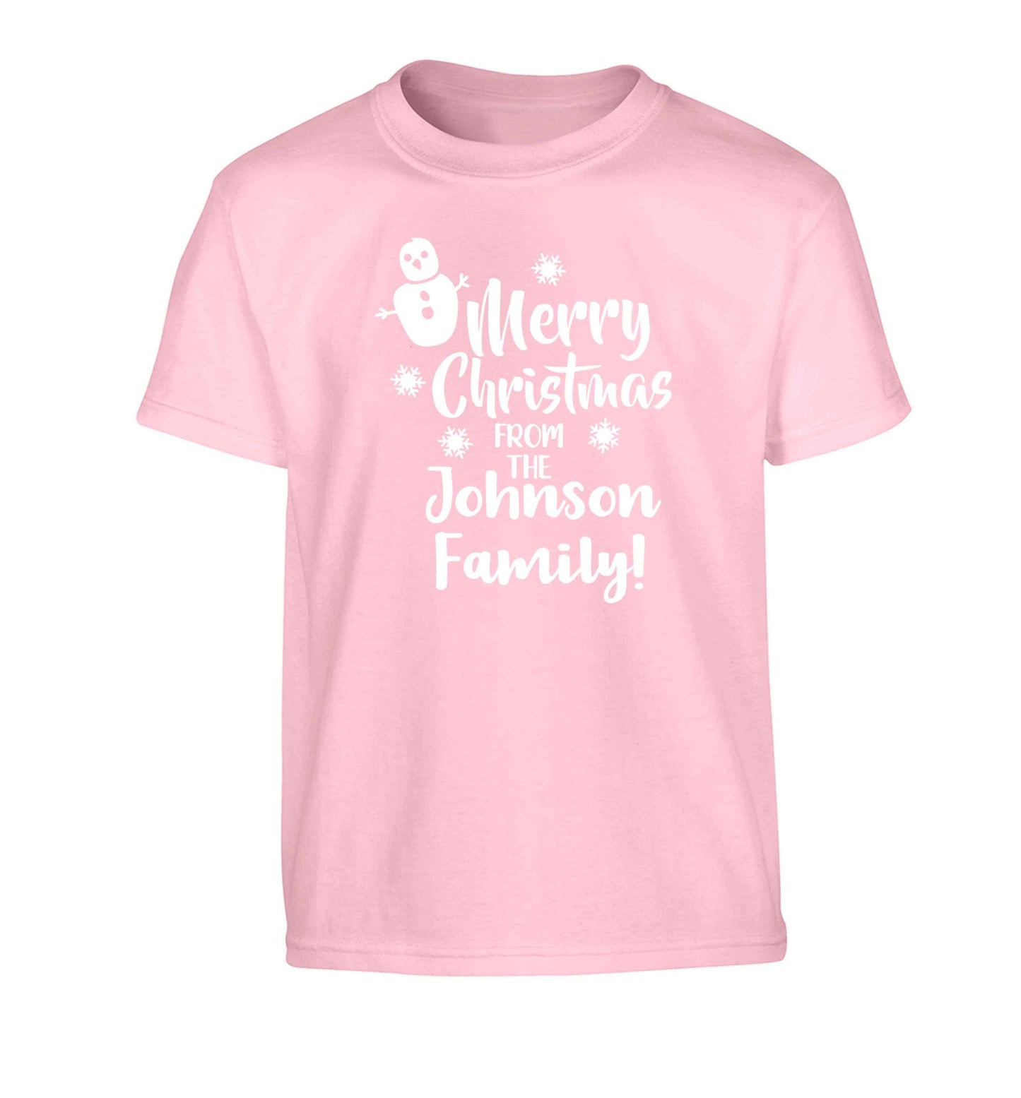 Personalised Merry Christmas from the family Children's light pink Tshirt 12-13 Years