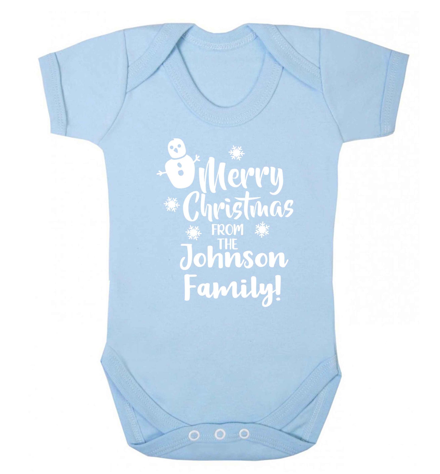 Personalised Merry Christmas from the family Baby Vest pale blue 18-24 months
