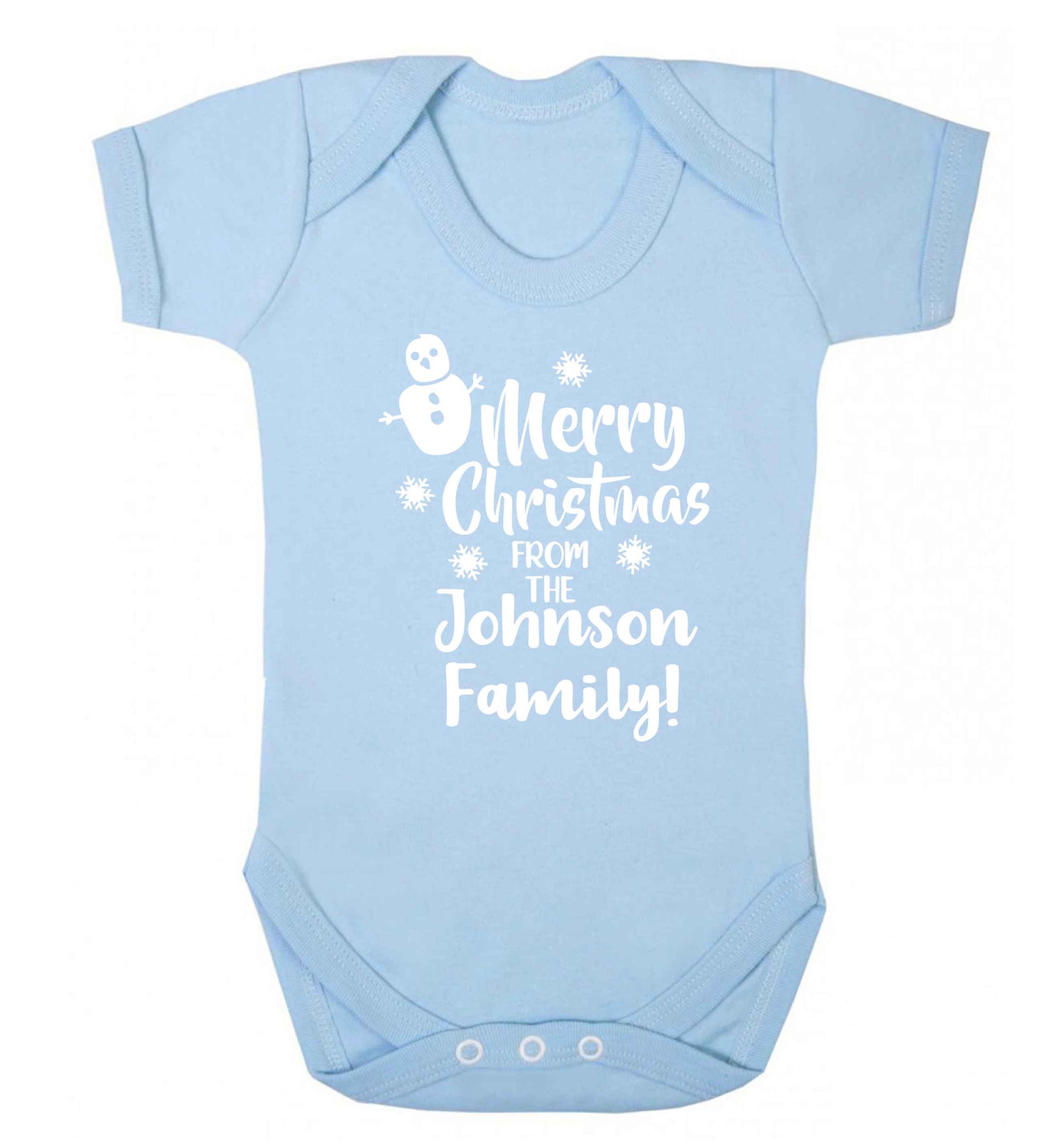 Personalised Merry Christmas from the family Baby Vest pale blue 18-24 months