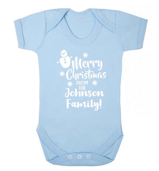 Personalised Merry Christmas from the family Baby Vest pale blue 18-24 months