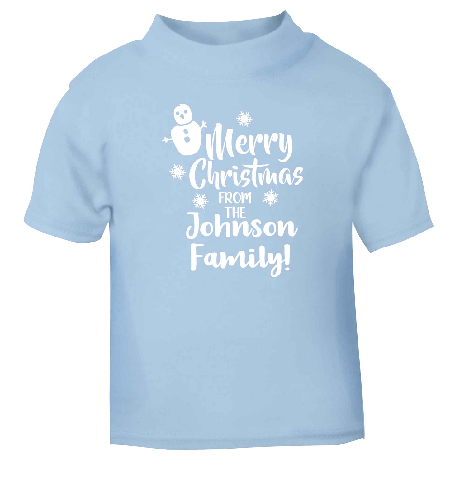 Personalised Merry Christmas from the family light blue Baby Toddler Tshirt 2 Years