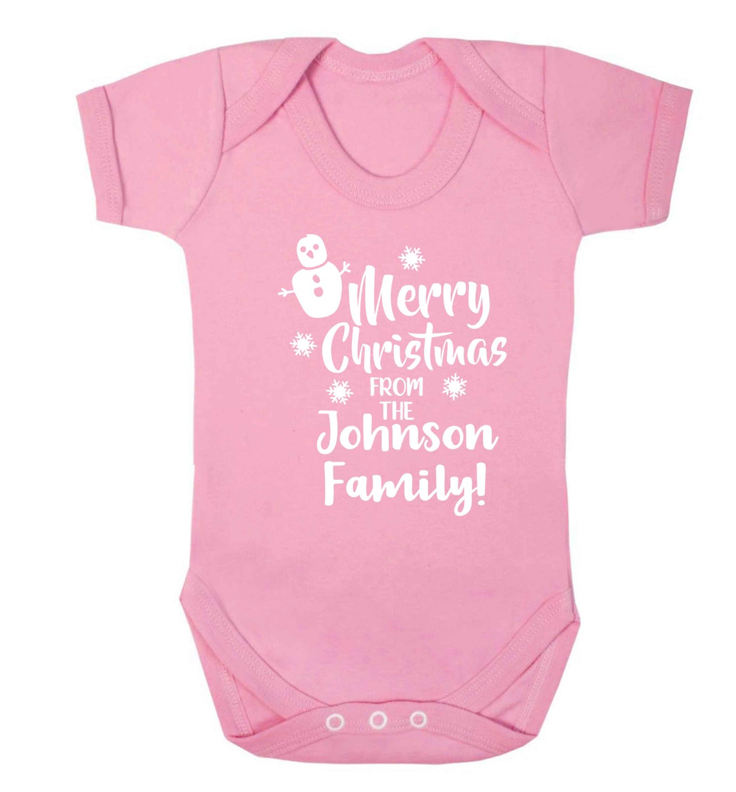 Personalised Merry Christmas from the family Baby Vest pale pink 18-24 months