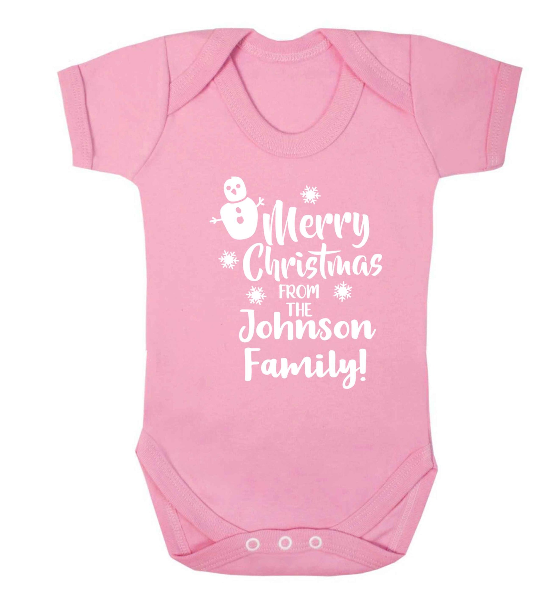 Personalised Merry Christmas from the family Baby Vest pale pink 18-24 months