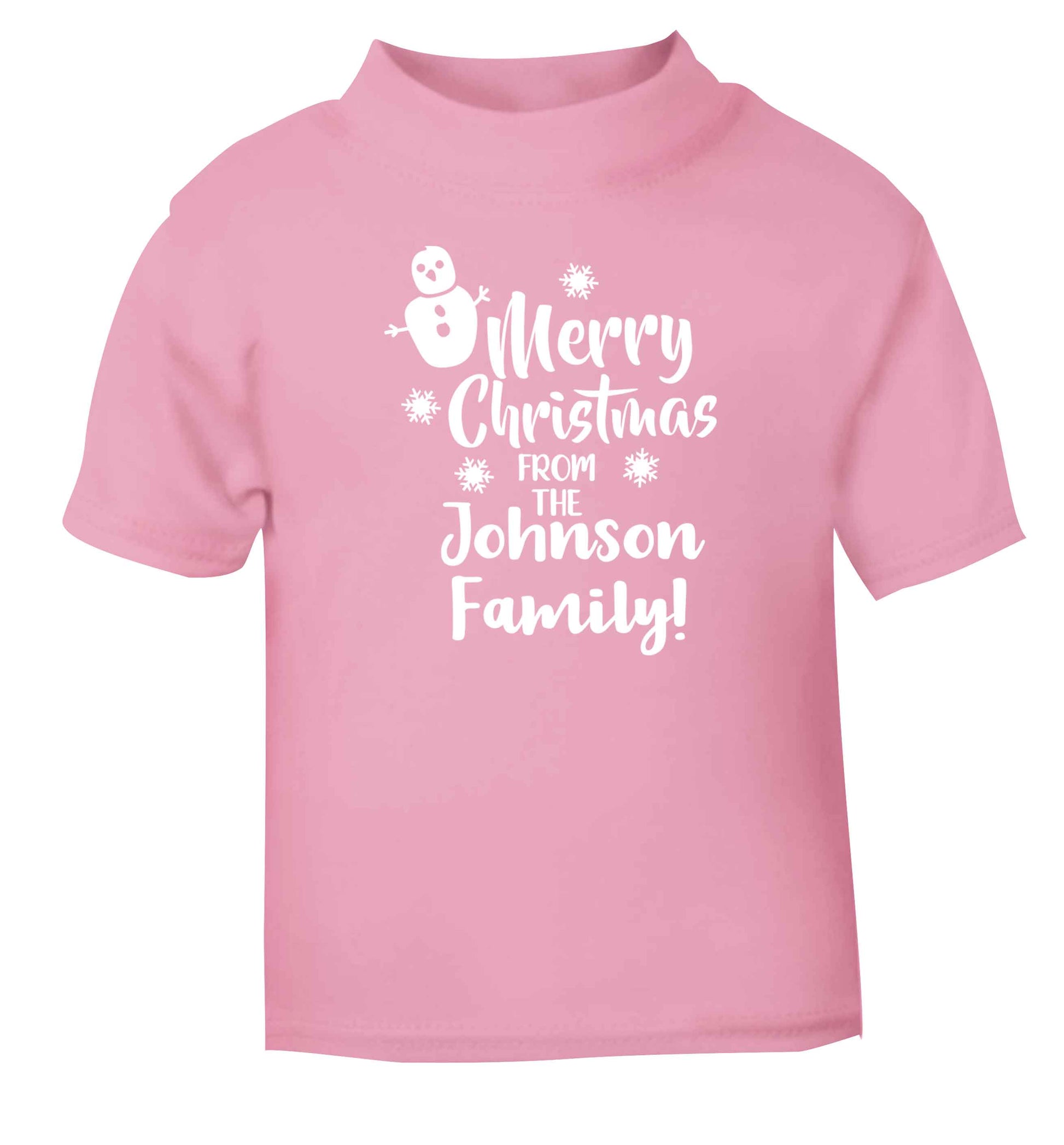 Personalised Merry Christmas from the family light pink Baby Toddler Tshirt 2 Years