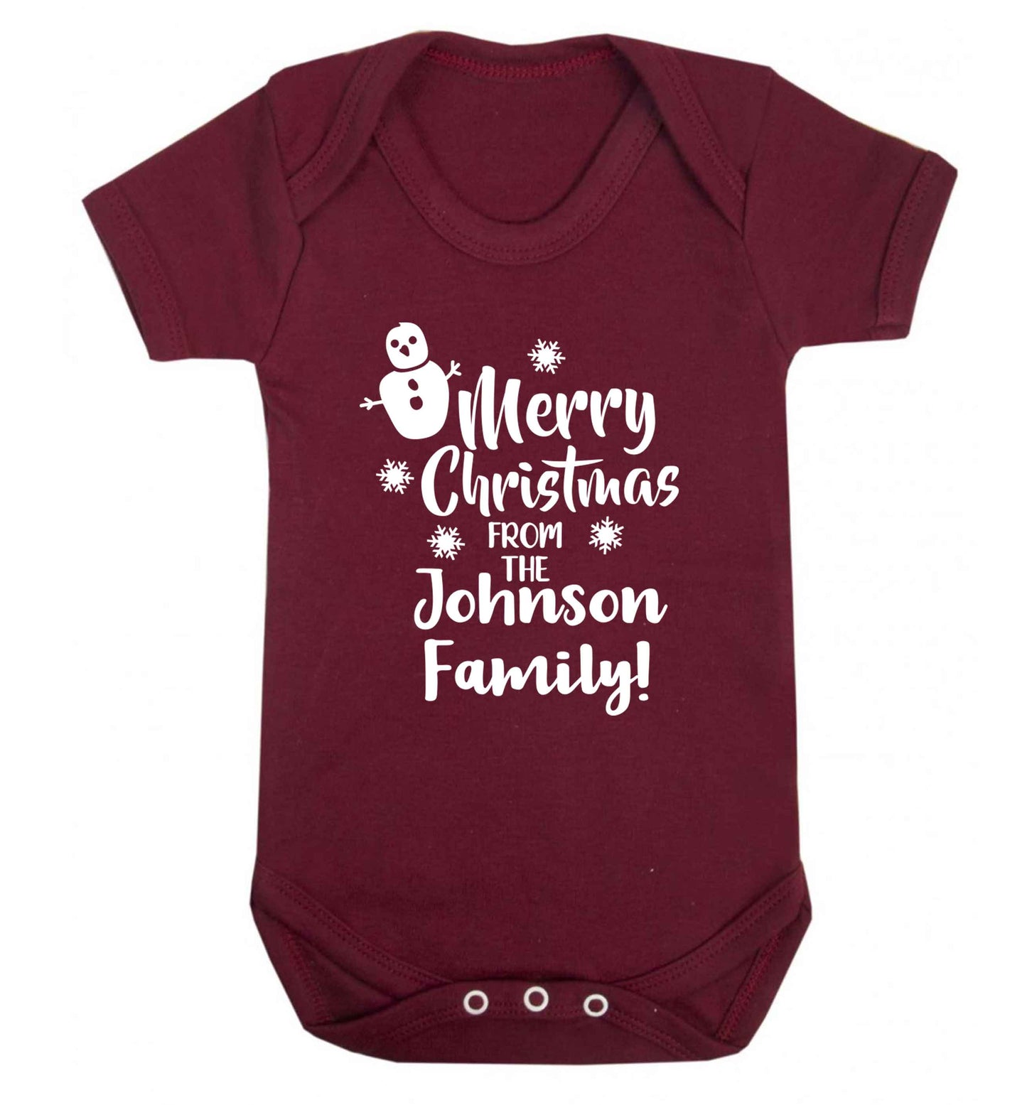 Personalised Merry Christmas from the family Baby Vest maroon 18-24 months