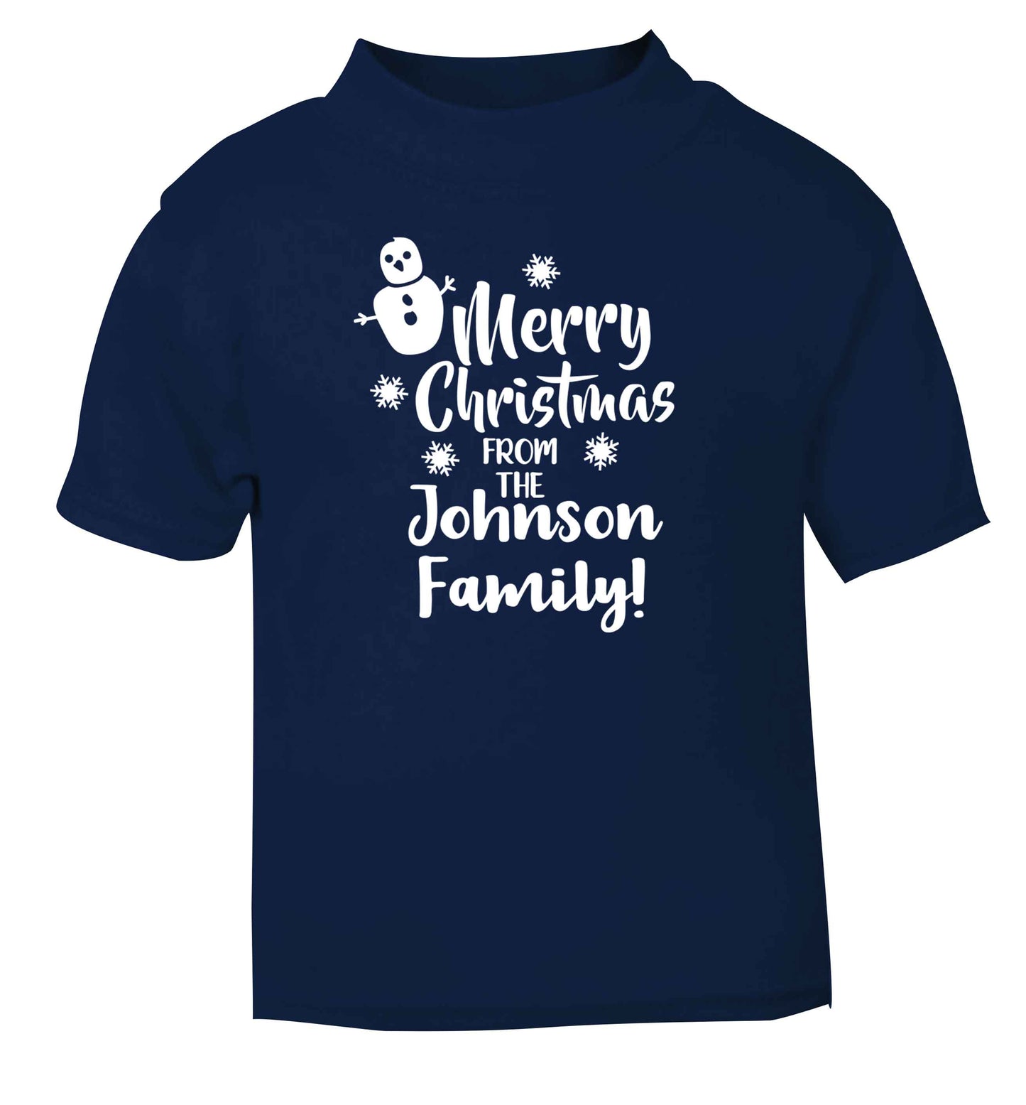 Personalised Merry Christmas from the family navy Baby Toddler Tshirt 2 Years