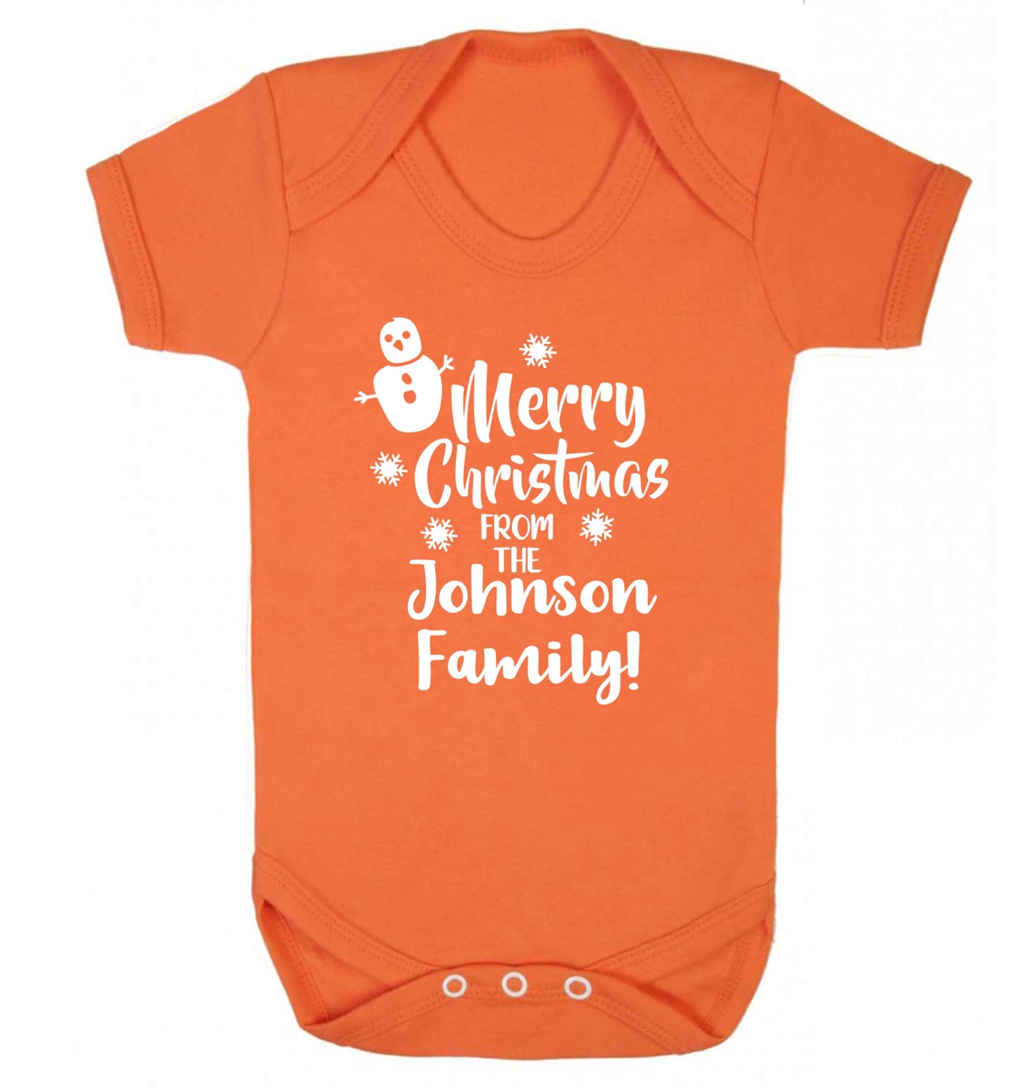 Personalised Merry Christmas from the family Baby Vest orange 18-24 months