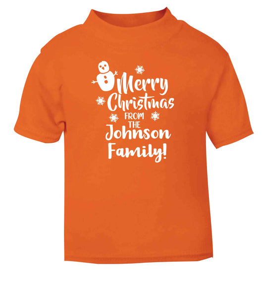 Personalised Merry Christmas from the family orange Baby Toddler Tshirt 2 Years
