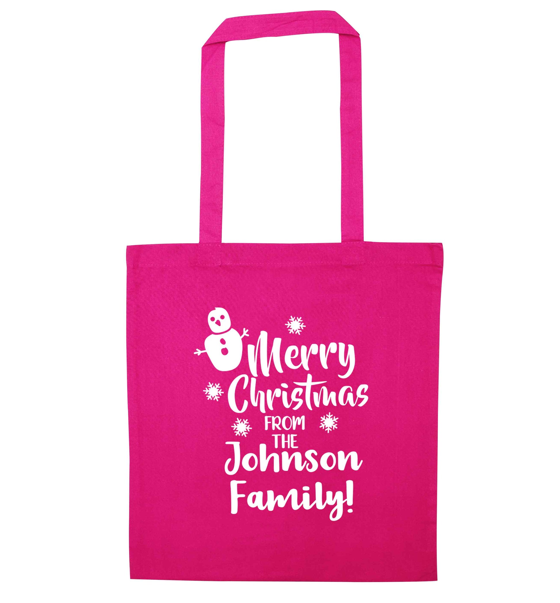 Personalised Merry Christmas from the family pink tote bag