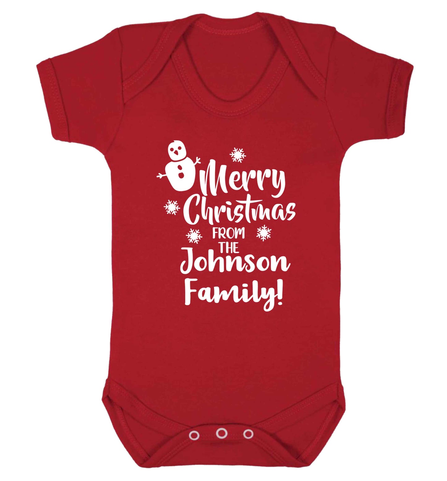 Personalised Merry Christmas from the family Baby Vest red 18-24 months