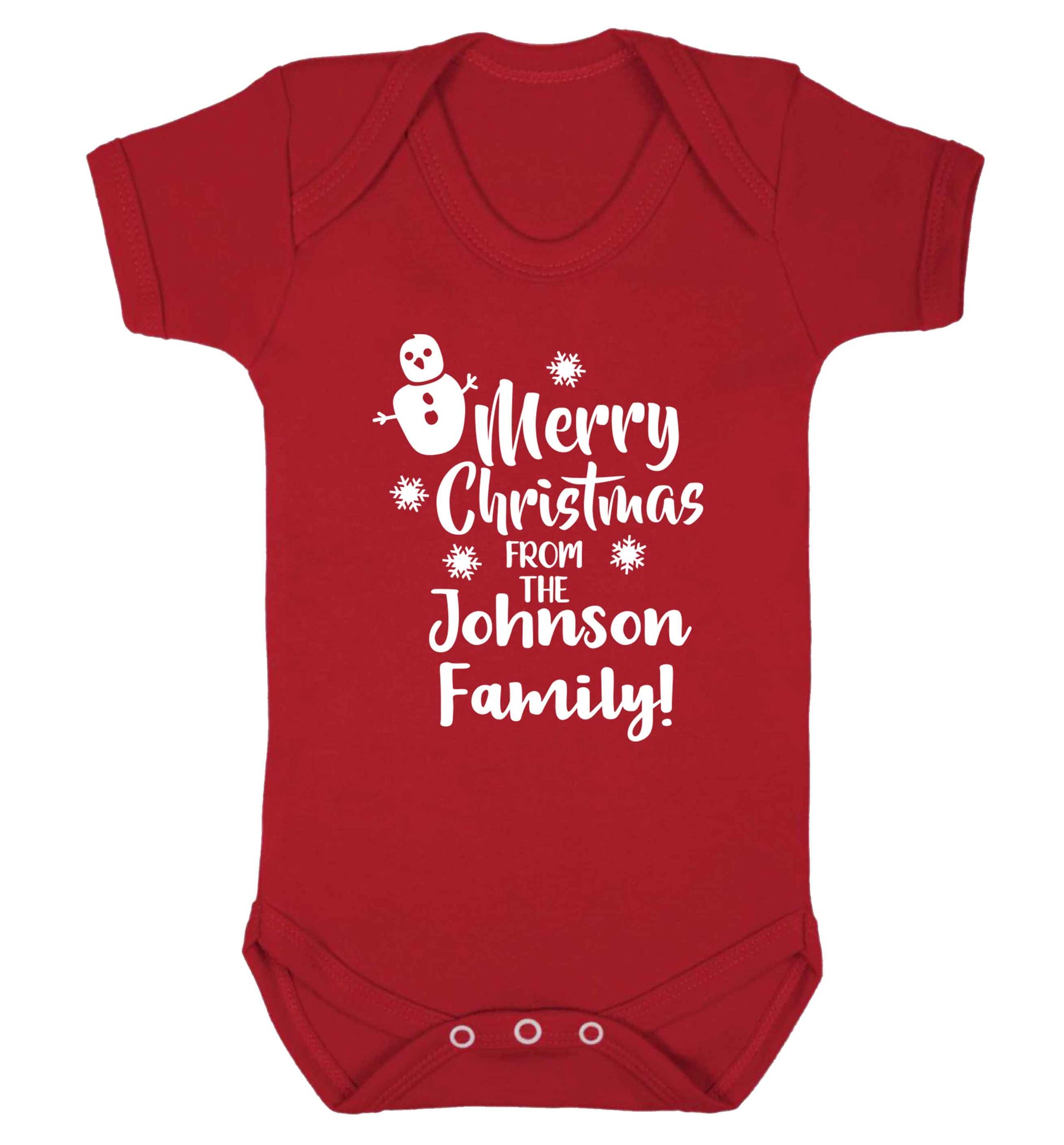 Personalised Merry Christmas from the family Baby Vest red 18-24 months